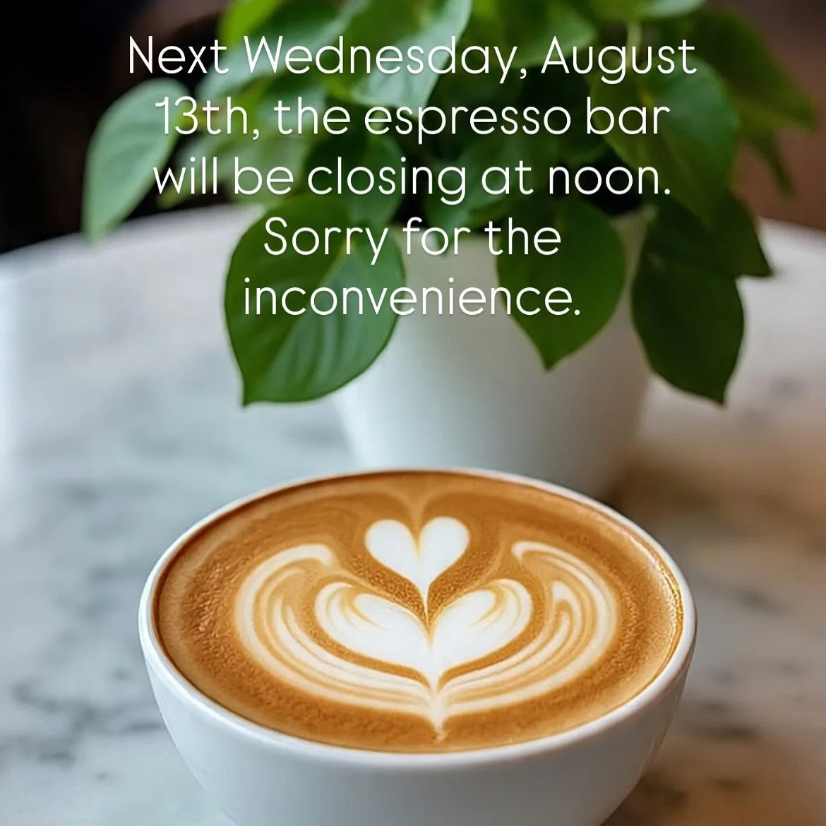 Hello my Big Timber community! There&rsquo;s a lot going on next week and I will be closing early on Wednesday. Stop by for your morning coffee as I&rsquo;ll be open until noon. Sorry for the inconvenience. 
Cheers,
Dru
