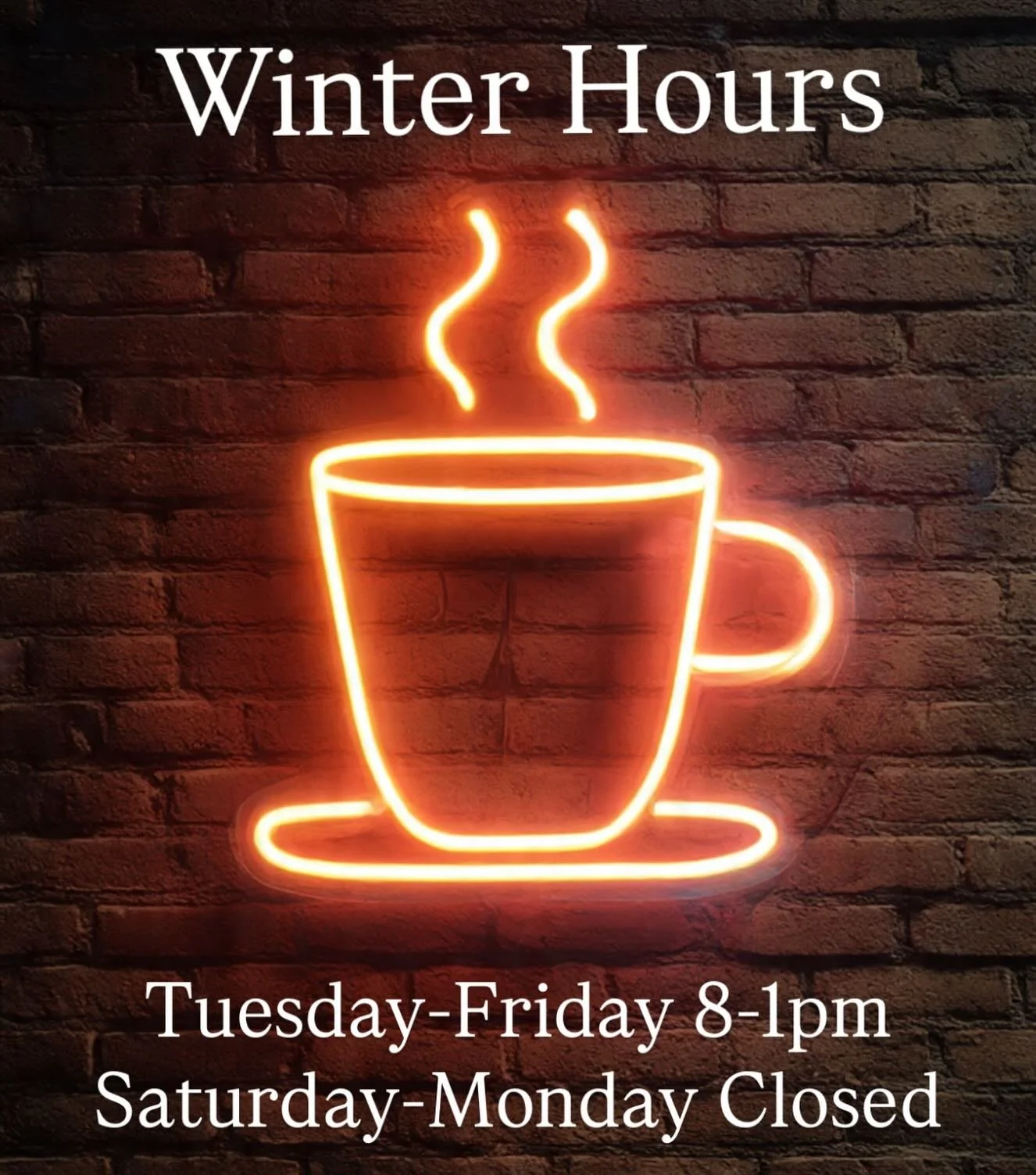 Thanks to everyone who came in Saturdays the past couple months but we&rsquo;re switching to our winter hours. Come see us during the week to get your morning caffeine fix! ✌️&hearts;️☕️
.
..
&hellip;
#coffeeshop #barista #supportlocal #prayforsnow #