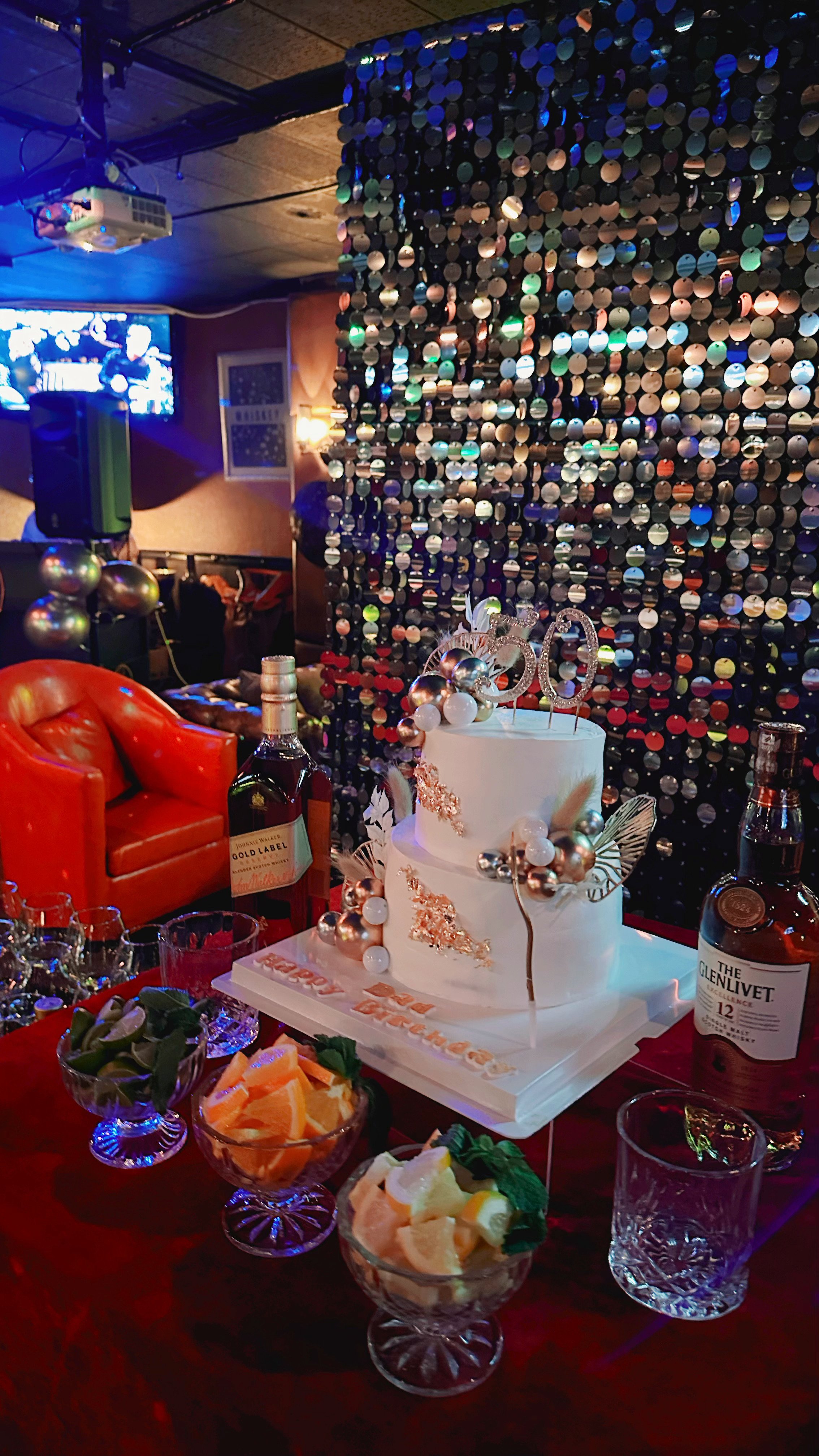 Custom cake and full backdrop installation for milestone birthday private celebration planned in Macau