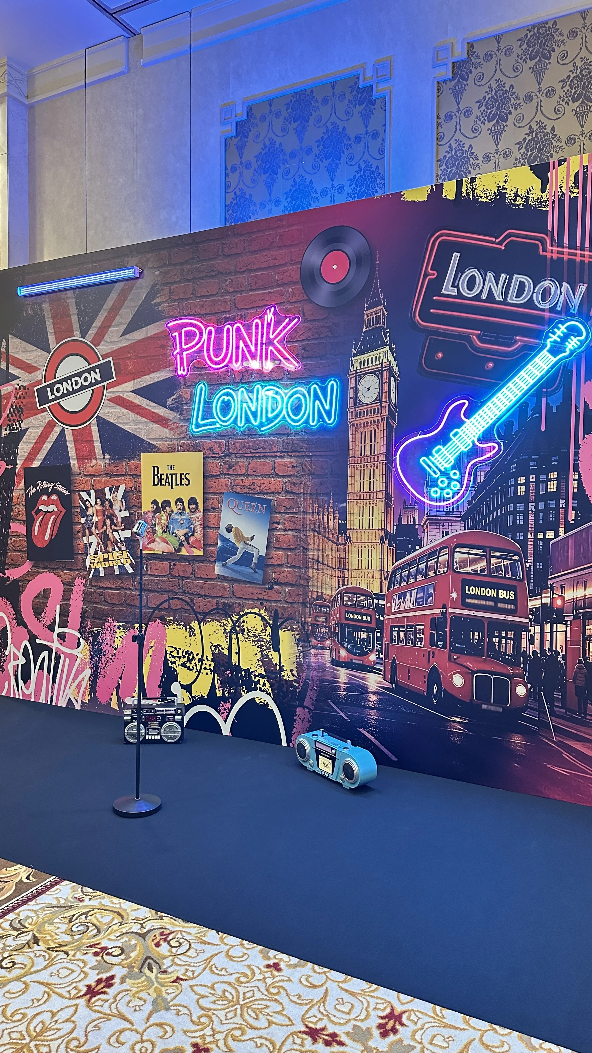 Custom creative printed backdrop for event photo booth and photo‑op station at corporate gala dinner in Macau