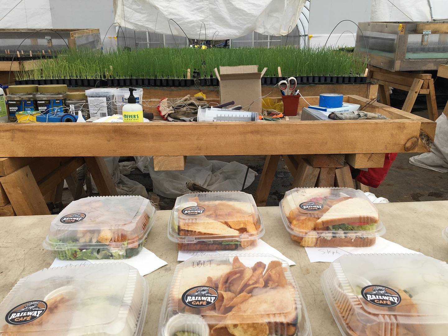 Late post&hellip; later post&hellip; fence posts! Why such a huge lunch order from @railwaycafe_winsted laid out in our high tunnel last Friday? We had a big day, big hungry crew sinking fenceposts around our expansion Plot 2 and prepping beds in Plo