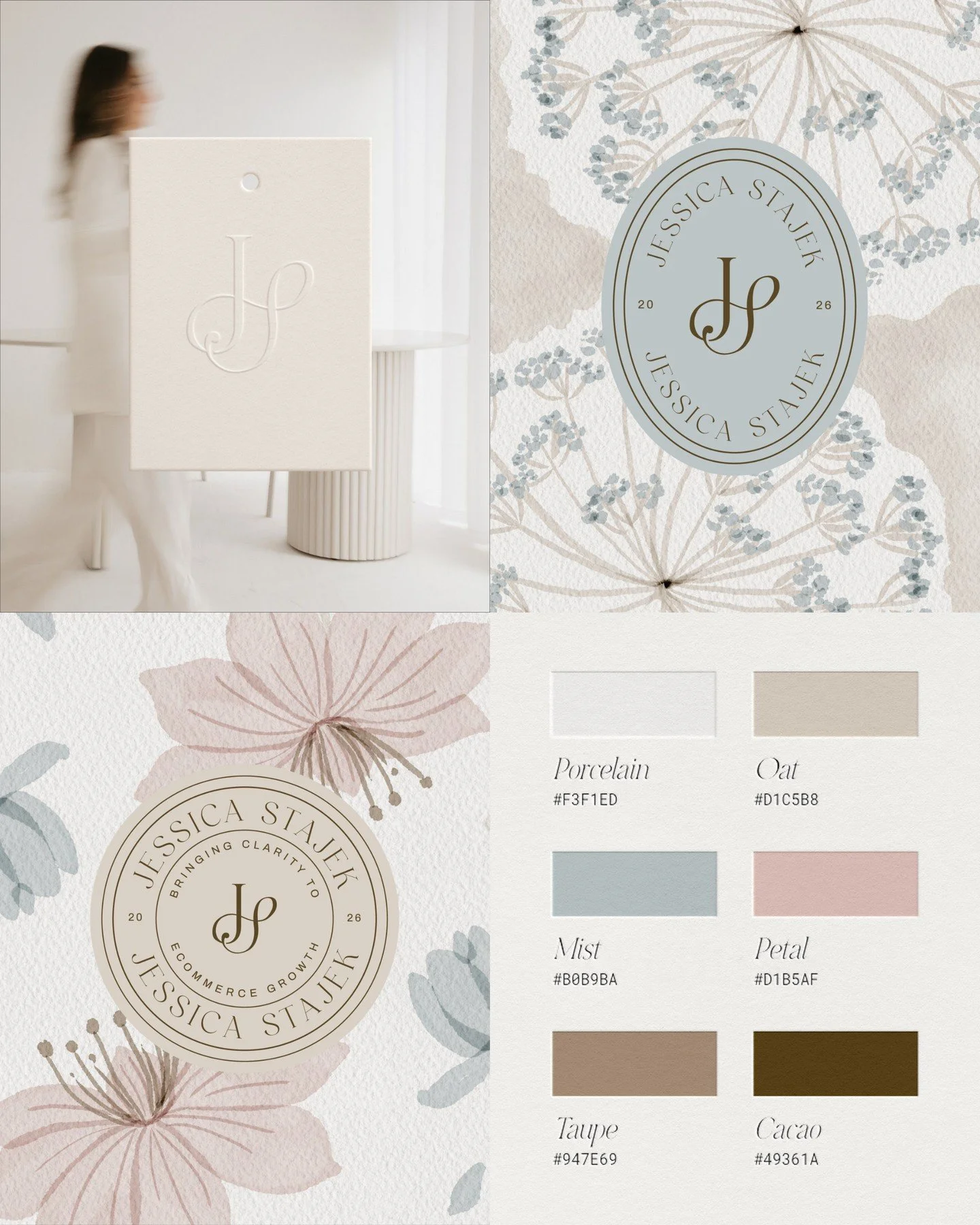 5 colour palettes I&rsquo;ve designed for brands recently&hellip; which one is your fave? ✨⁠
⁠
1. Jessica Stajek &ndash; feminine, classy and confident⁠
⁠
2. Studio Miles &ndash; Mediterranean, interior designer, trustworthy⁠
⁠
3. Poppet &amp; Co &nd