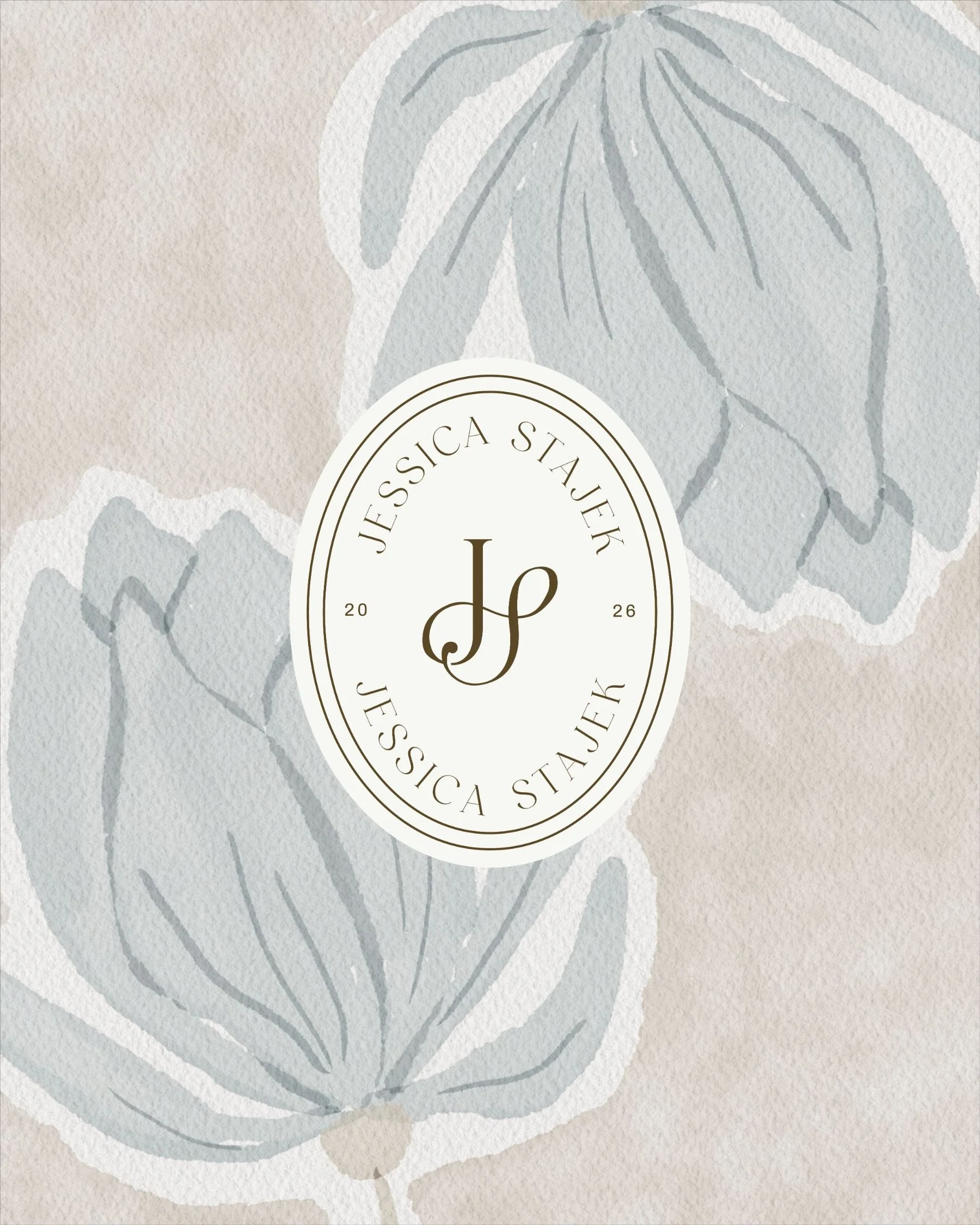 Custom brand identity design for ecommerce consultant Jessica Stajek featuring bespoke typography, hand-drawn Queen Anne's Lace illustration, and strategic branding elements.