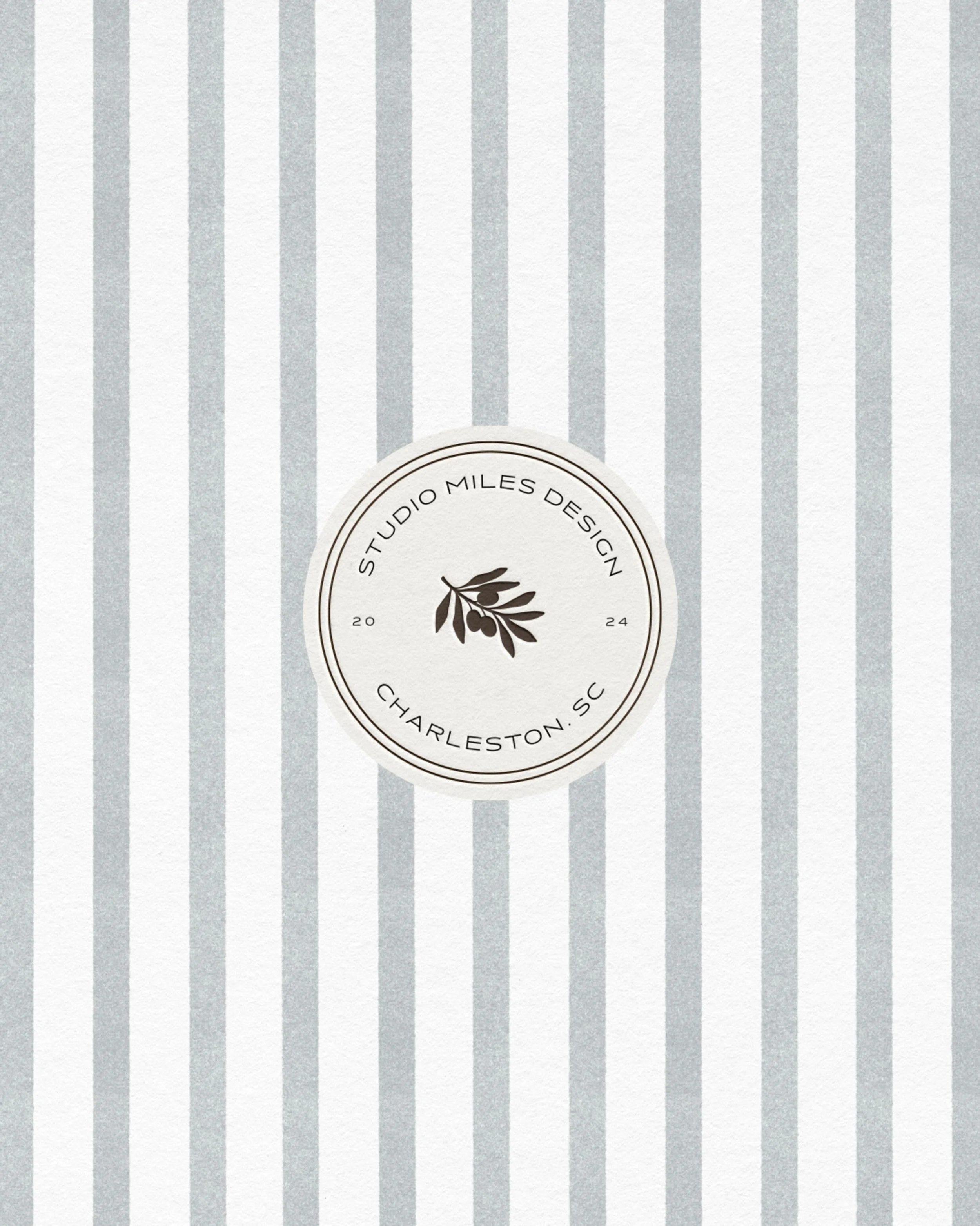 Studio Miles Design custom brand identity featuring a modern luxury logo design, Mediterranean-inspired olive branch illustration, and refined branding for a Charleston interior designer.