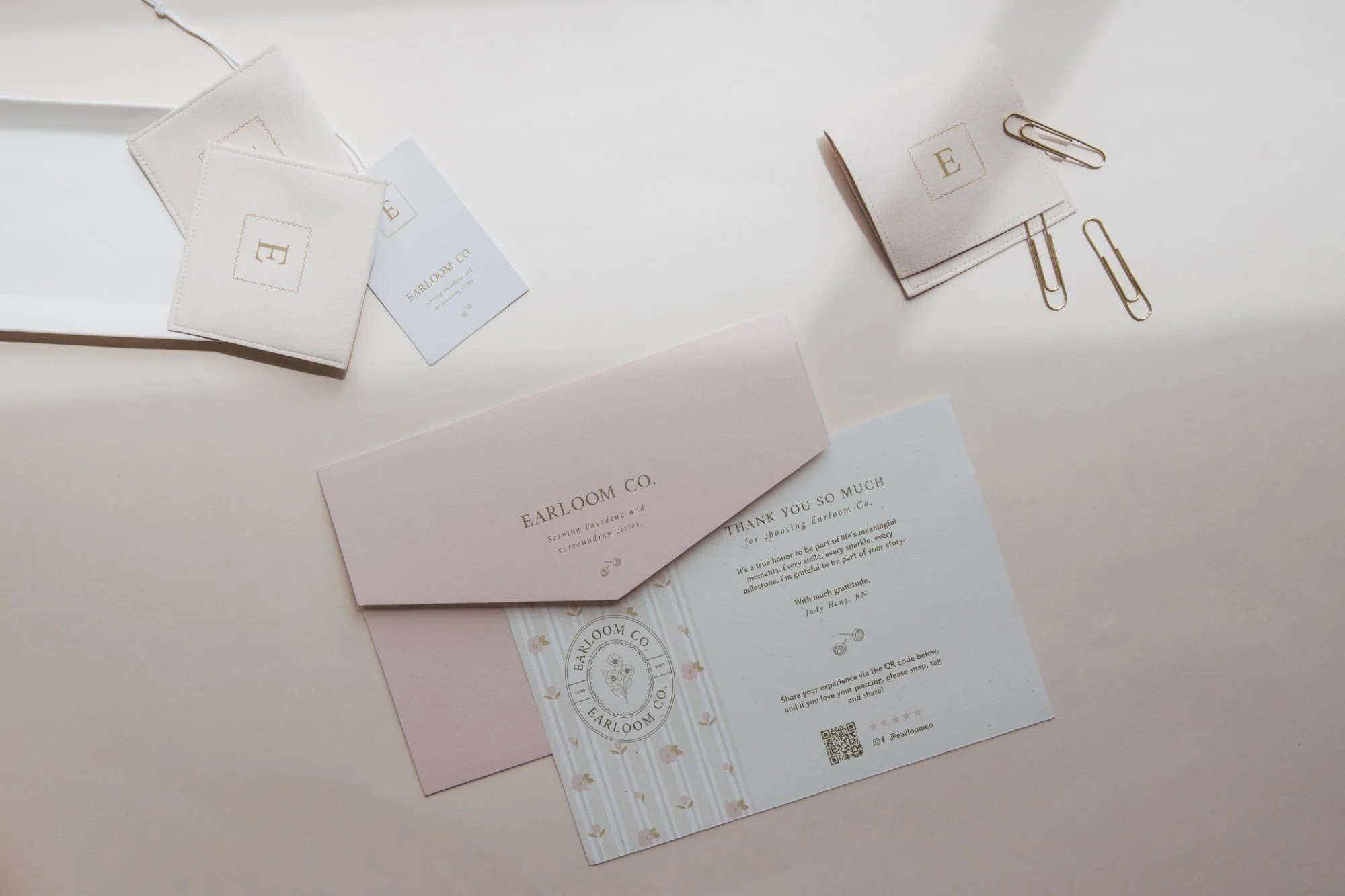 envelope mockup design thank you card branding earloom earrings brand design identity oval submark