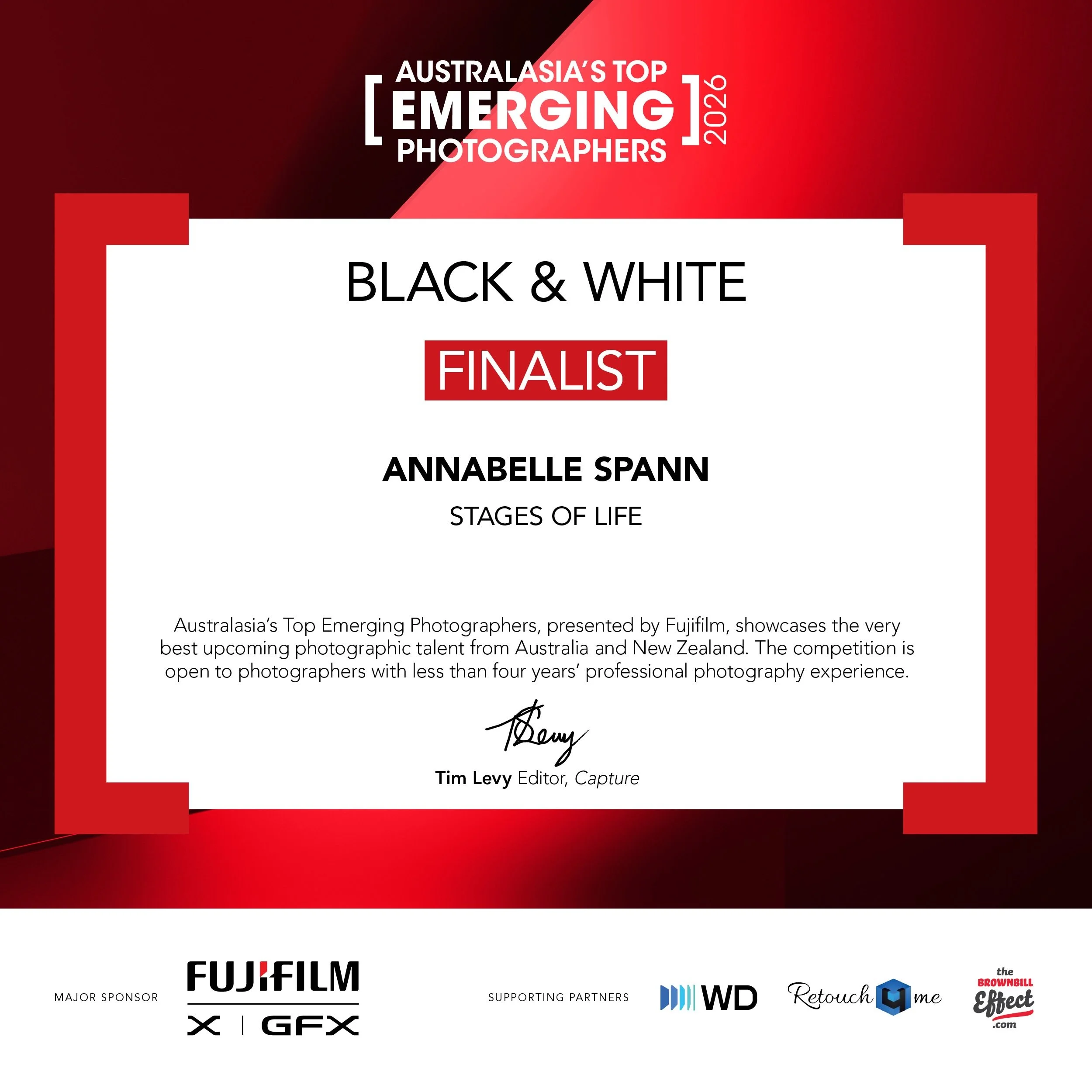 Today I was so chuffed to learn that my series: Stages of Life was selected as a finalist in the Black &amp; White category of the Australasia&rsquo;s Top Emerging Photographers Awards.

The series explores different stages of life through portraits 