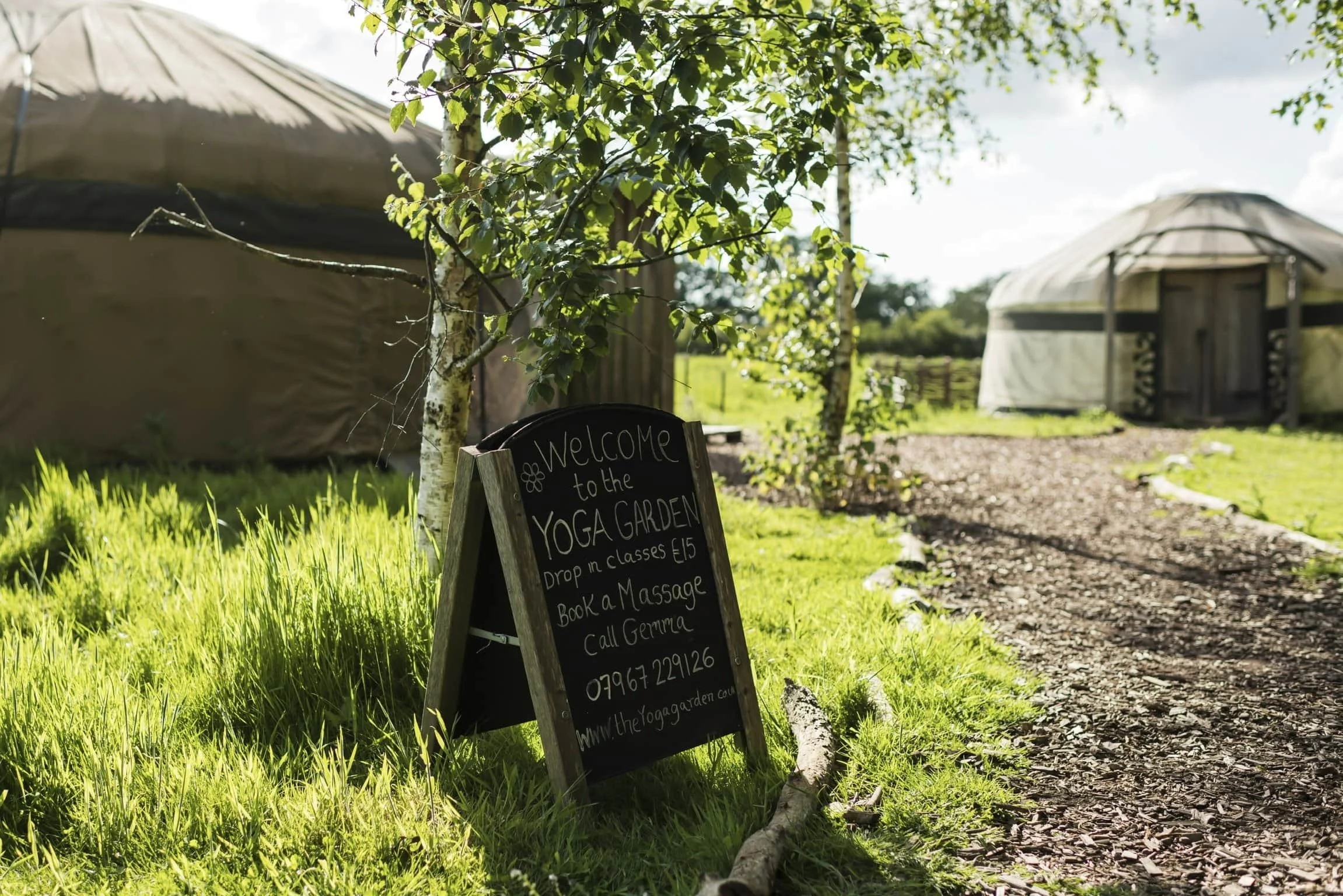 Welcome to the yoga garden sign for a wellness retreat in Sussex