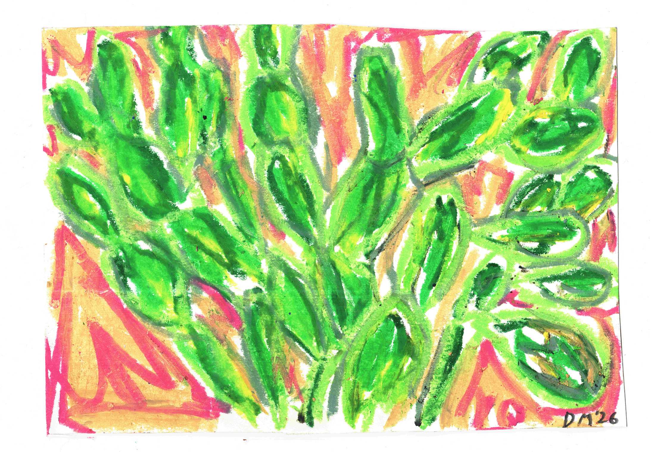 Big Cactus - 20×14cm, oil pastel on card