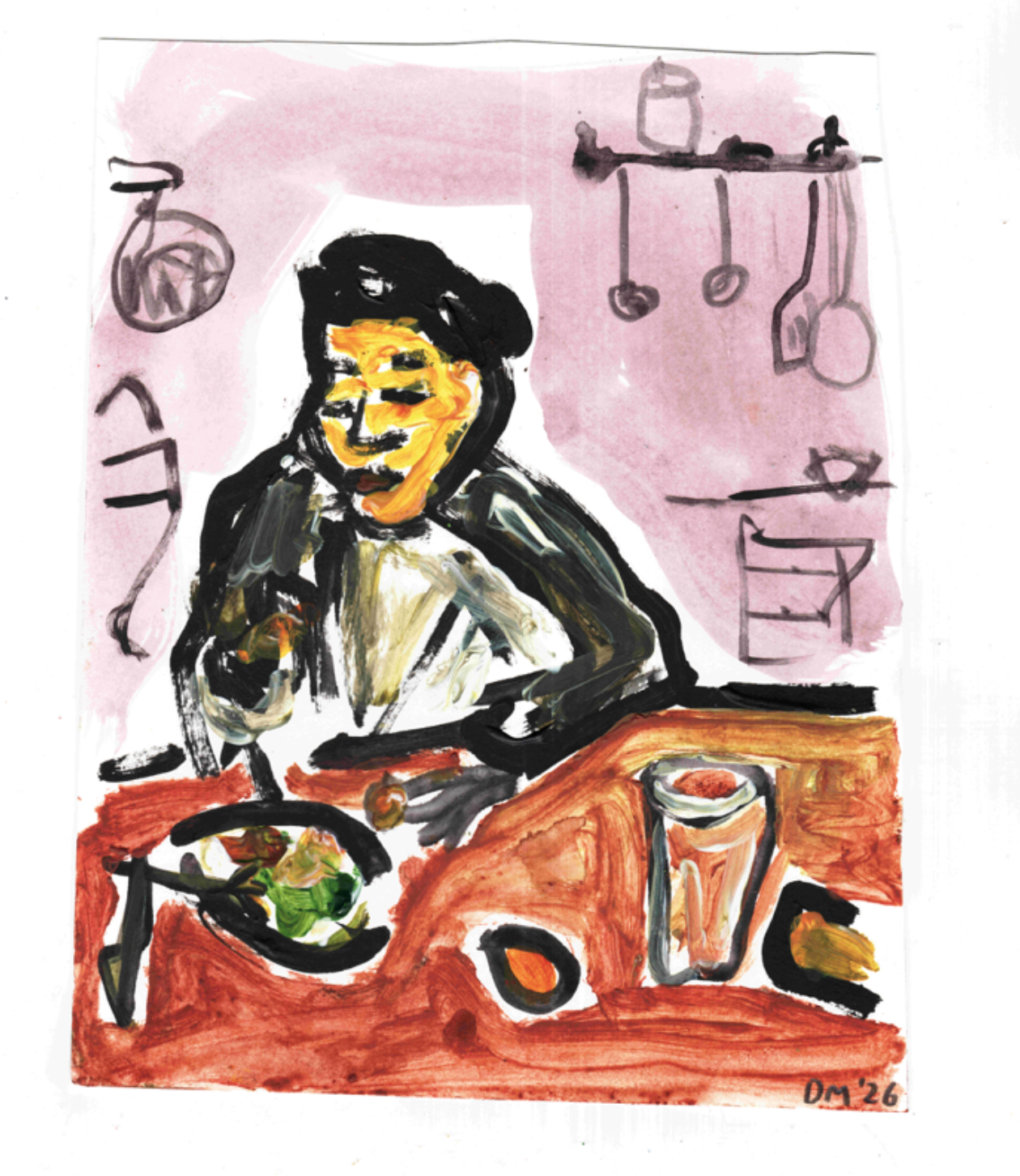 Lunch - 16×20cm, acrylic on card