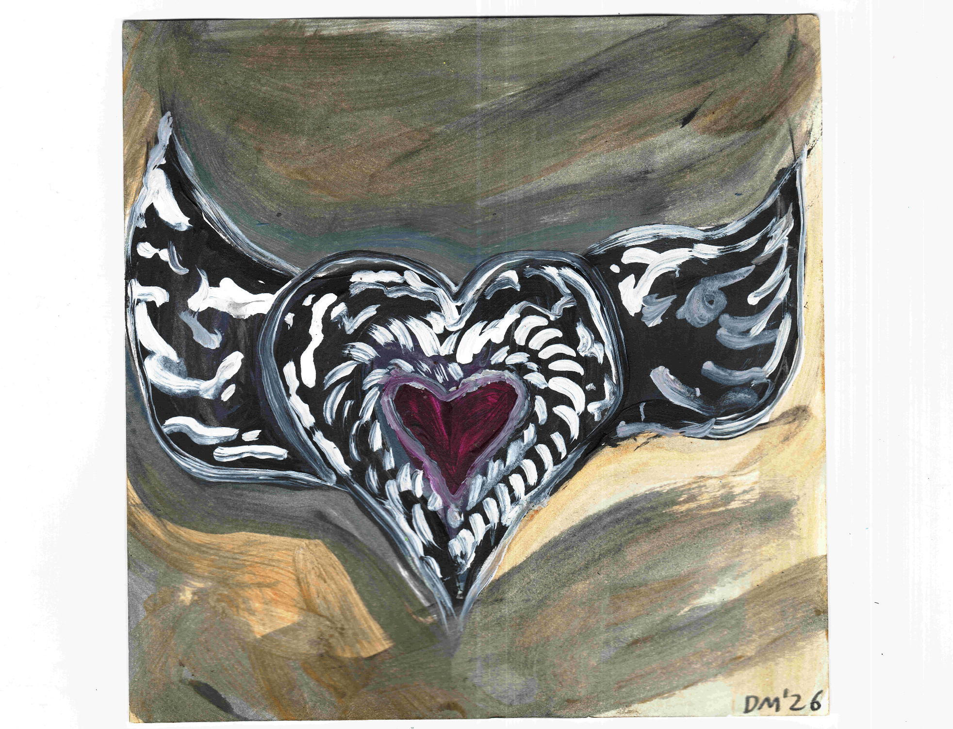 Sacred Heart - 14x14cm, acrylic on paper