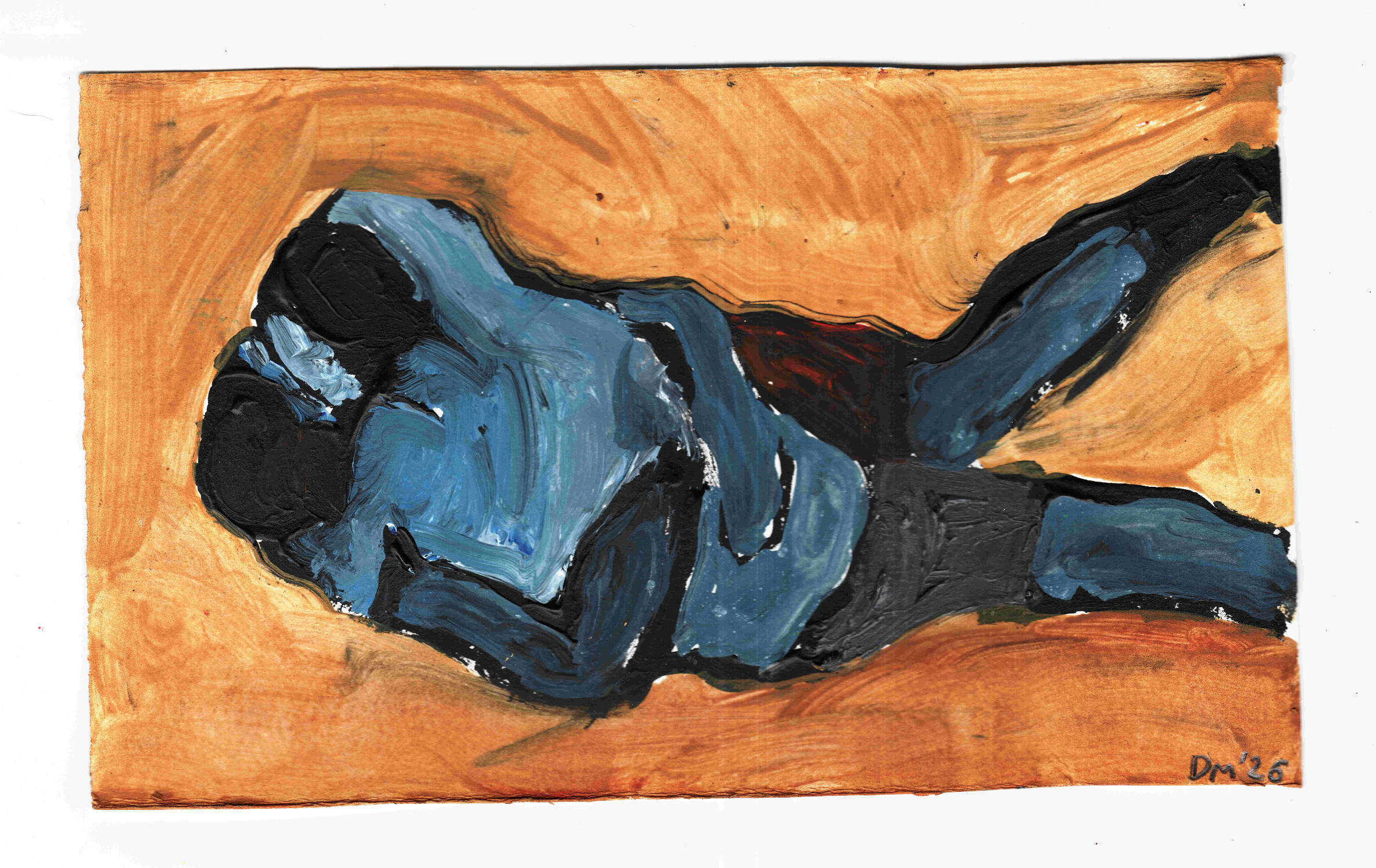 Wrestlers (yellow) - 18.5×11cm, acrylic on card