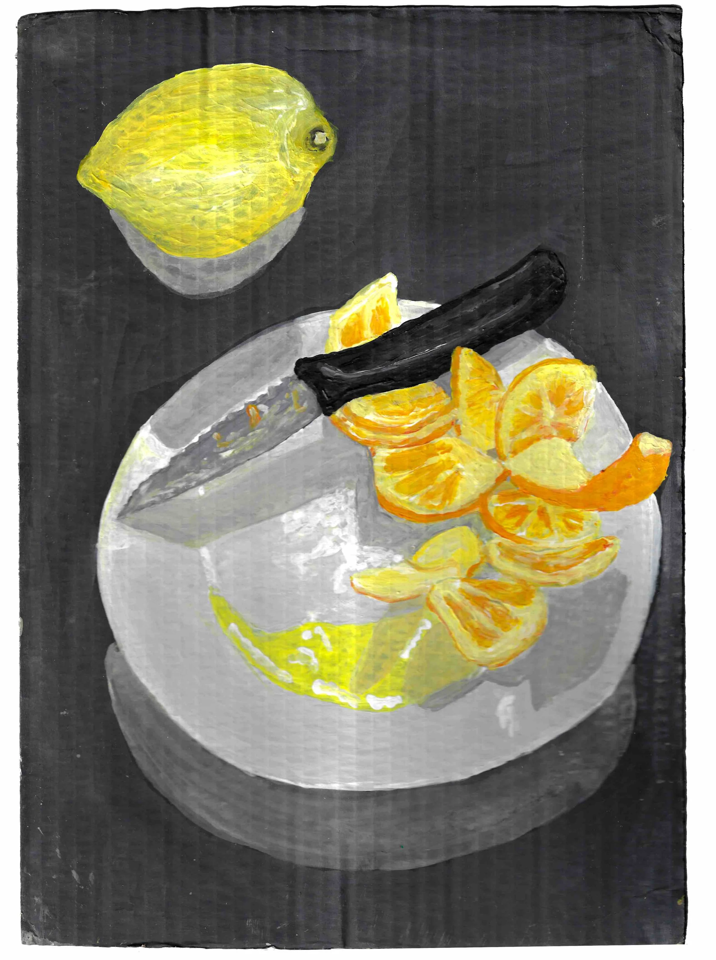 Orange Peel, Lemon, 24×34cm, acrylic paint on cardboard - available to purchase