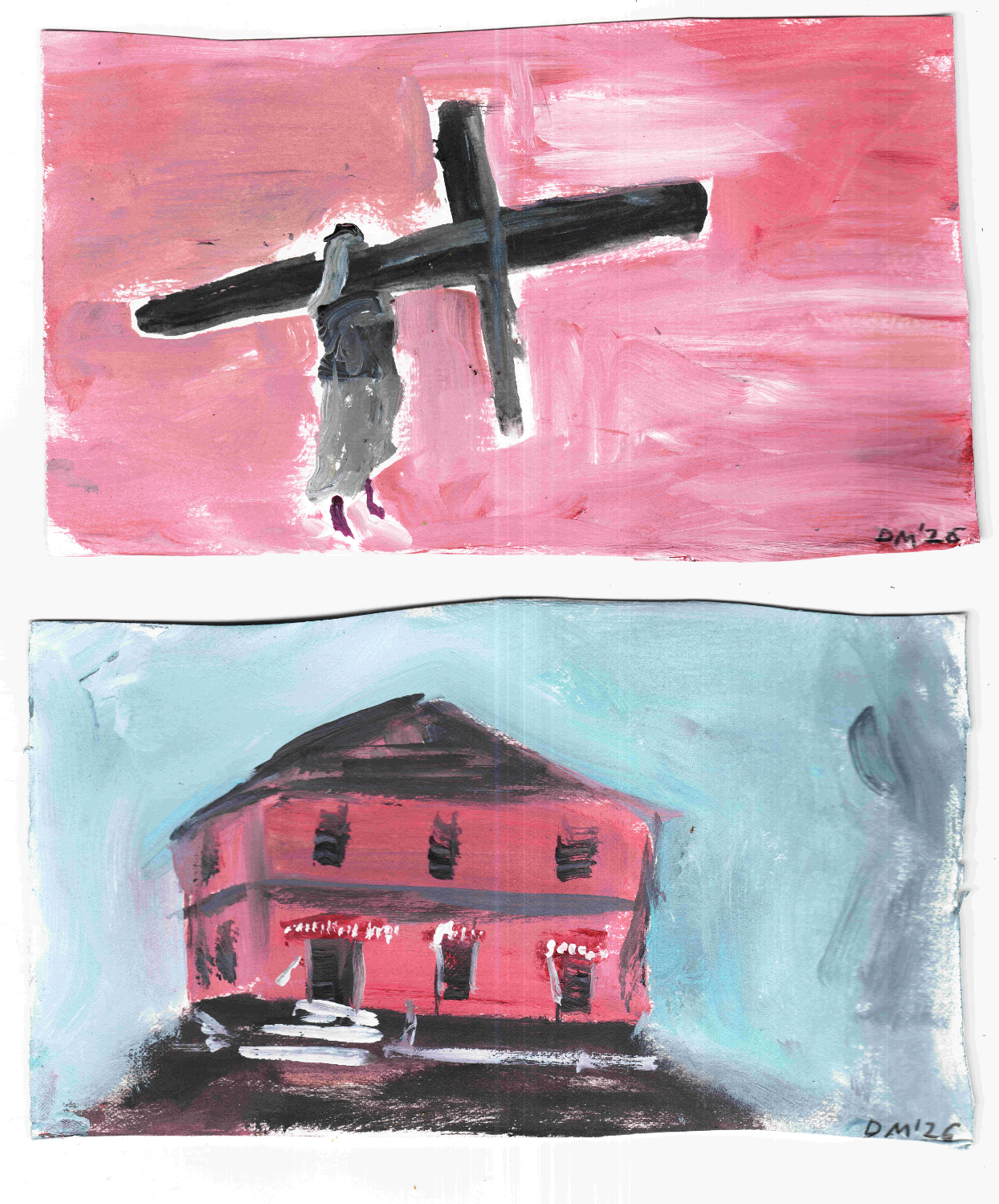 Top: Milis - 18.5x10cm, Bottom: Butcher - 18.5x10cm, acrylic on card