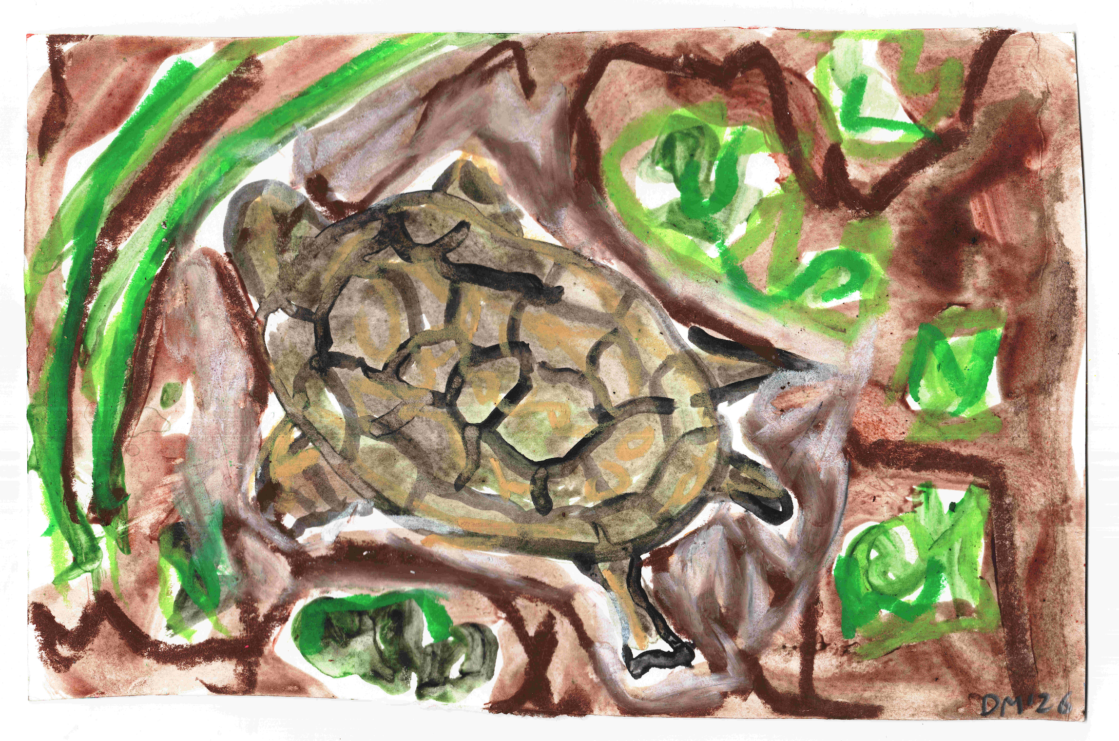 Tortoise - 14×22cm, acrylic and oil pastel on card