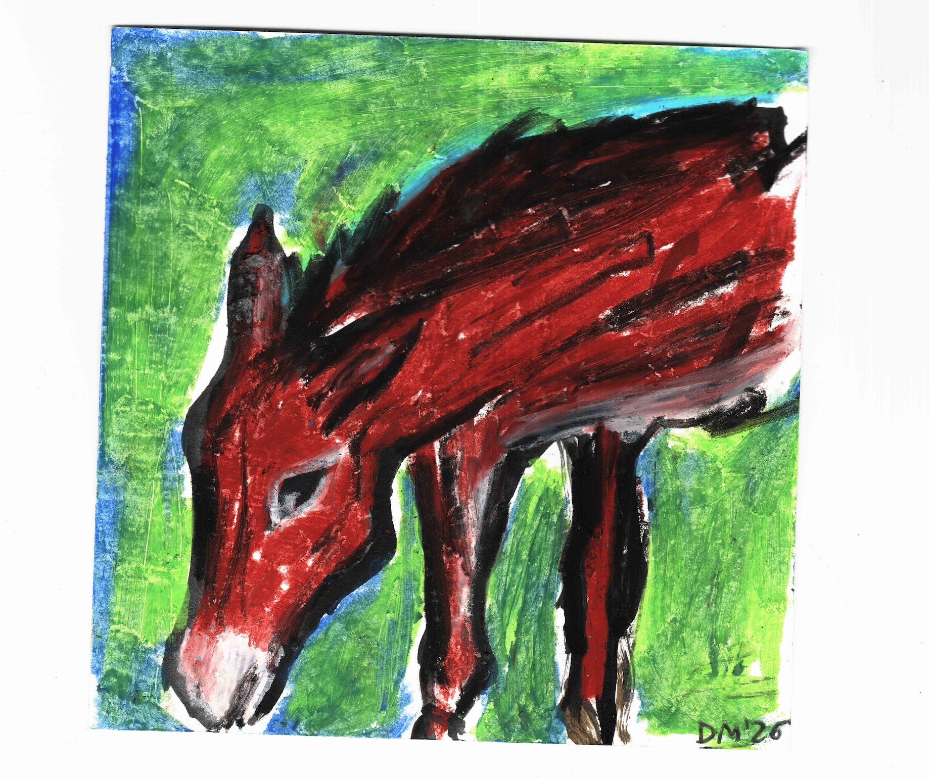 Donkey - 14×14cm, oil pastel on paper
