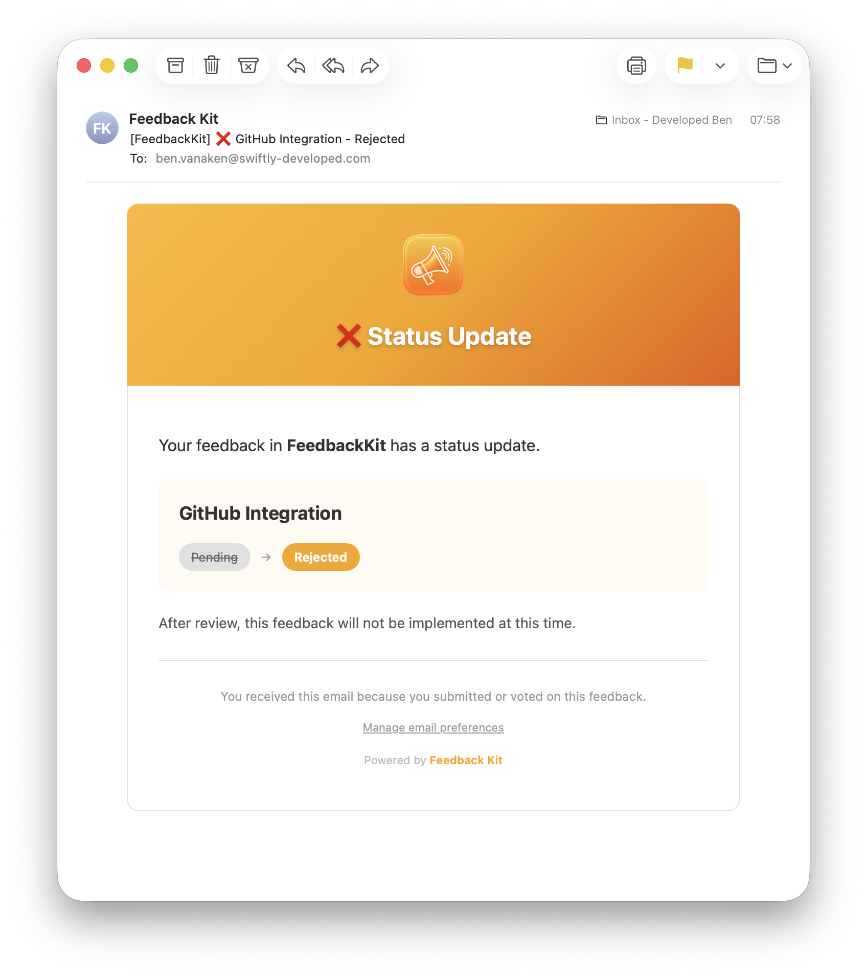 Status Update - Rejected