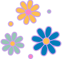 Colorful cartoon flowers with pink and yellow centers