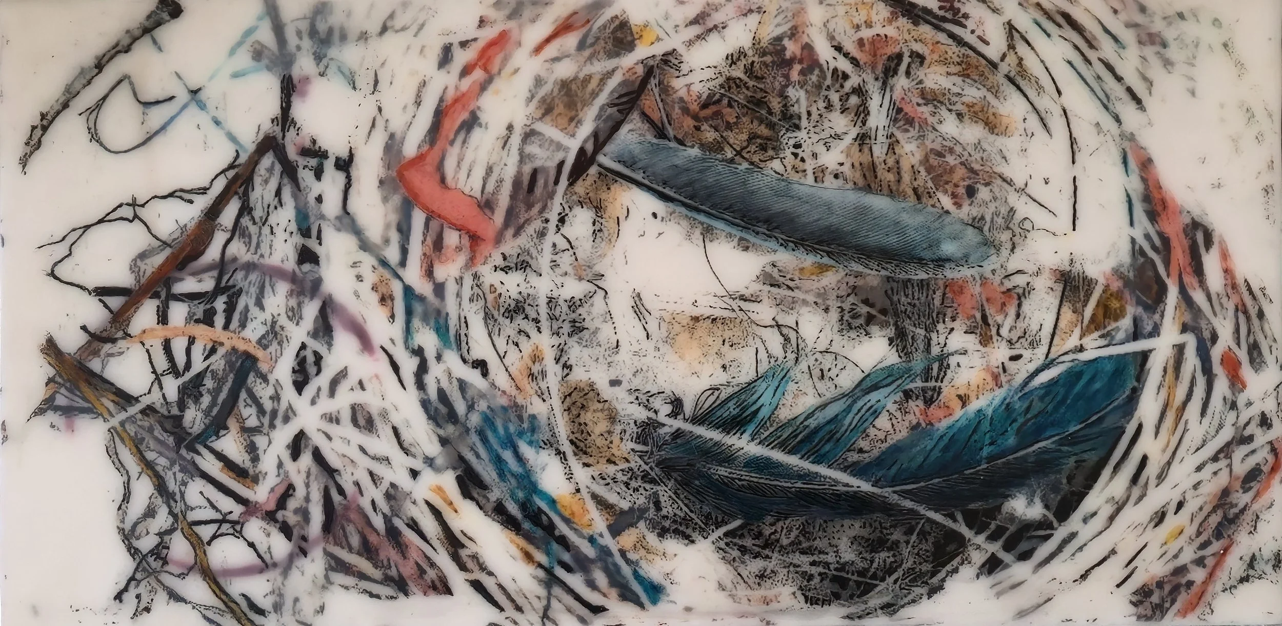 ECHOES OF HOME 
16" x 8" Encaustic, Mixed Media on Deep Cradle Board