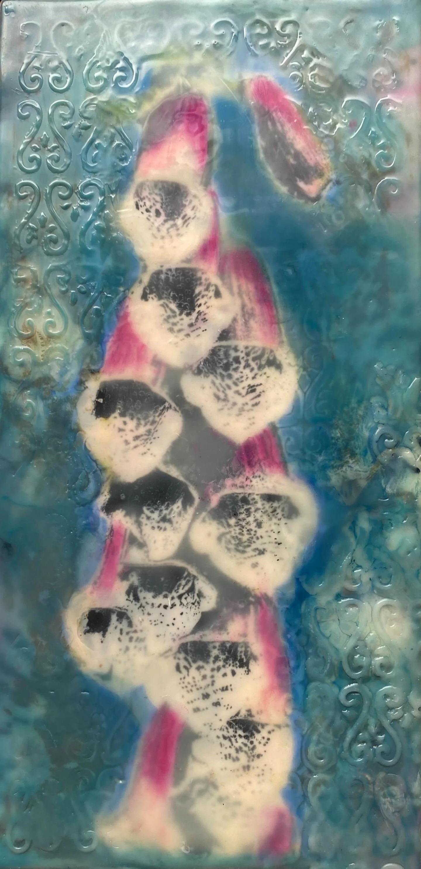 BE STILL MY HEART  
6" x 12" Photo Transfer, Encaustic with Mixed Media on Deep Cradle Board