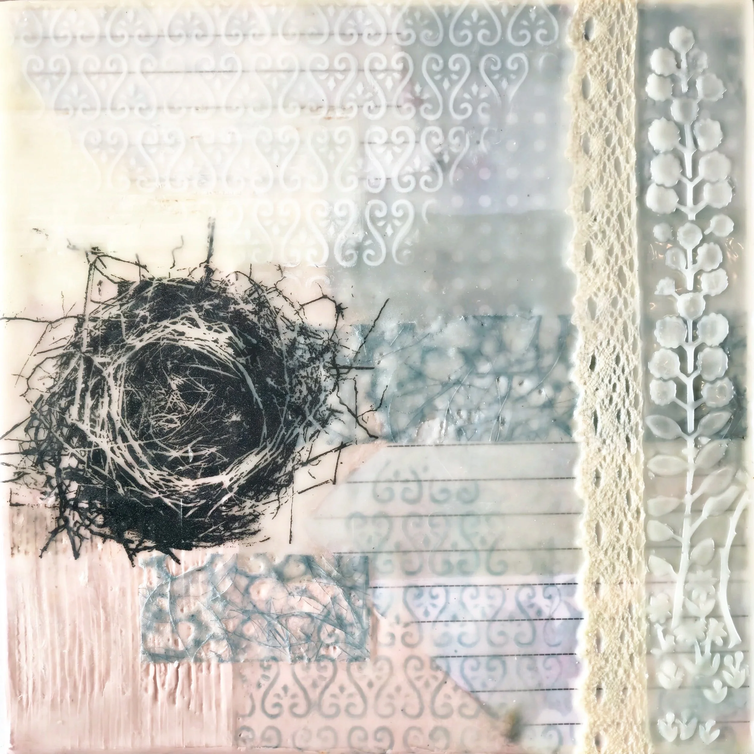 YESTERDAY'S ECHO 
12" x 12" Mixed Media on Deep Cradle Board