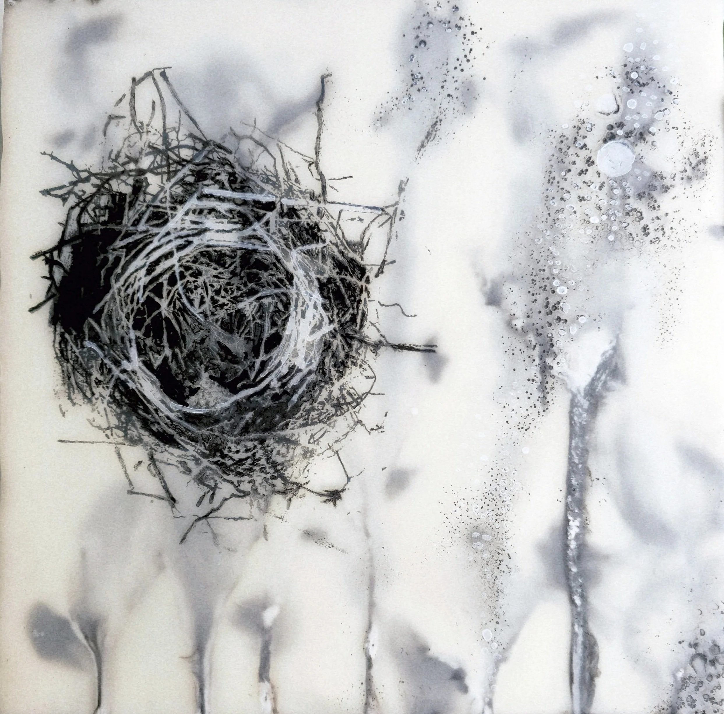 SILENT VIGIL 
10" x 10" Encaustic, Alcohol Ink on Deep Cradle Board 
SOLD