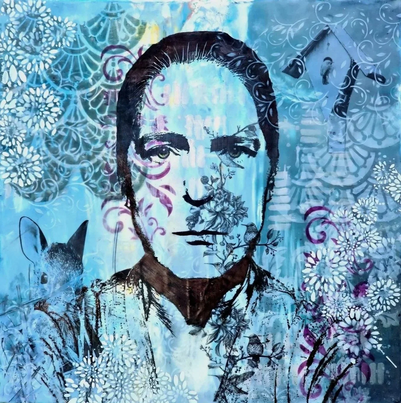 THE ARTIST'S GAZE 
20" x 20" Encaustic, Mixed Media on Deep Cradle Board