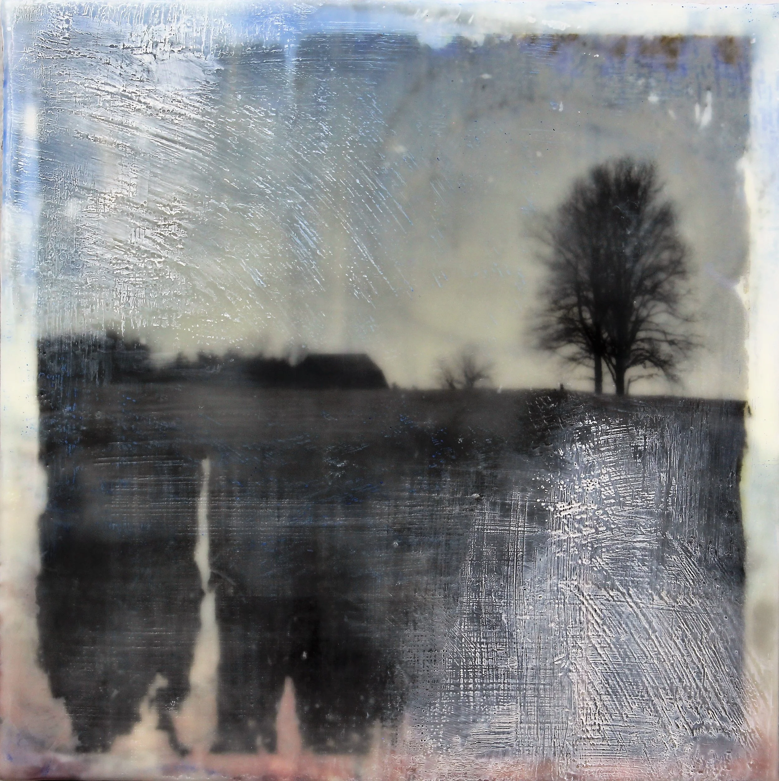 THE VANISHING  
8"x 8" Photo on Rice Paper, Encaustic with Mixed Media on Deep Cradle Board  
SOLD