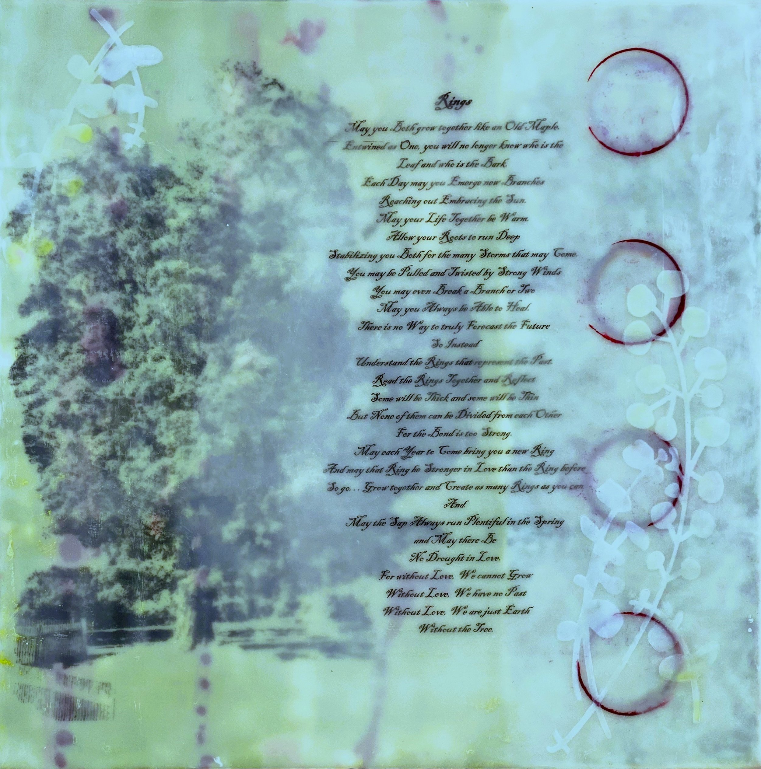 RINGS  
18" x 18" Photo Transfer, Mixed Media on Deep Cradle Board
  SOLD COMMISSION