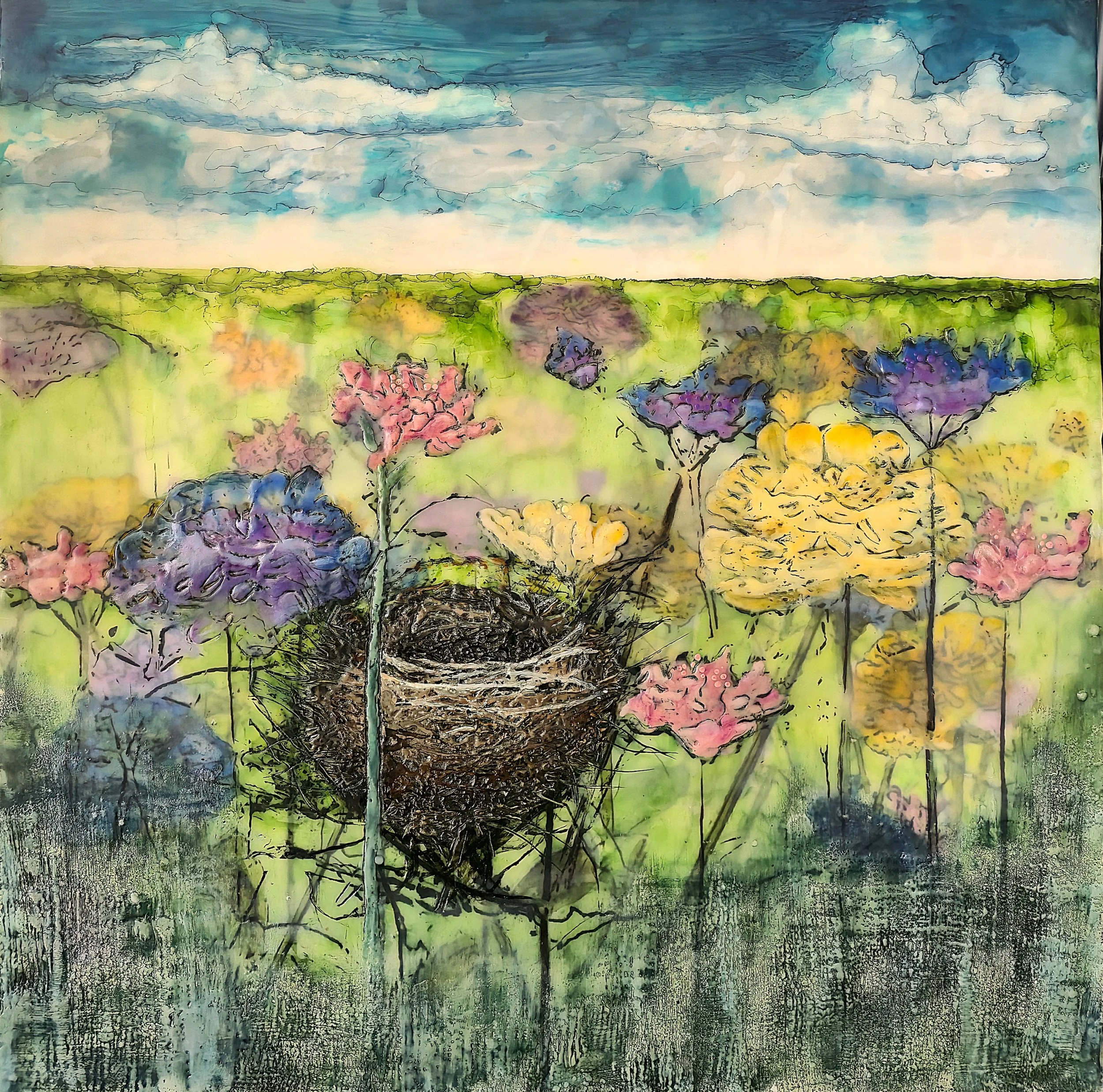 WILDFLOWER'S COMPASS 
20" x 20" Mixed Media on Deep Cradle Board