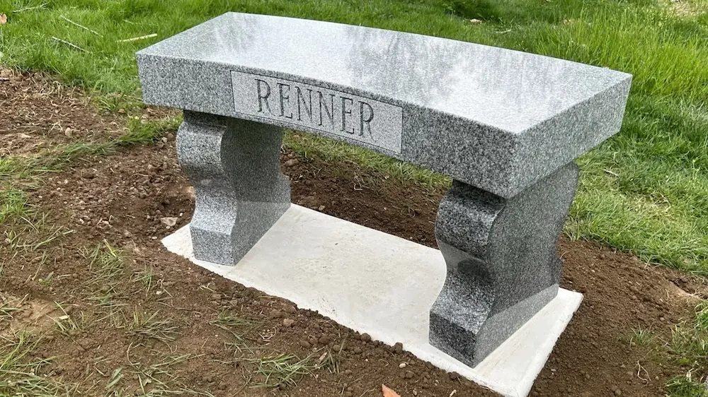Headstone bench gray with engraving