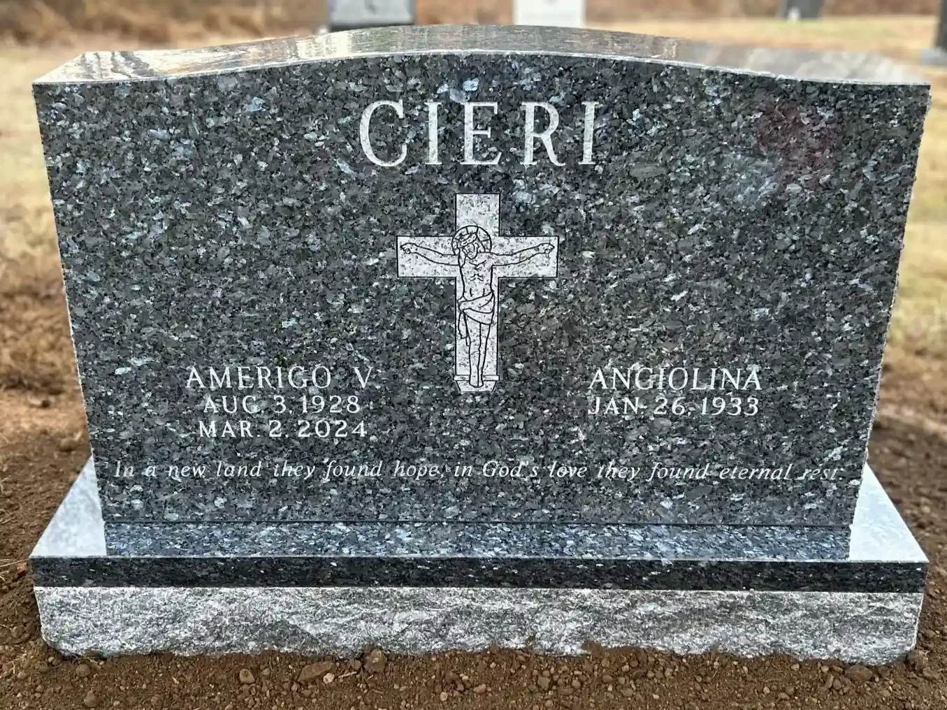 Blue headstone with polished base