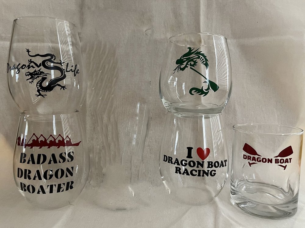 Dragon Boat Designed Wine Glasses  Cooper River Dragon Boat Club