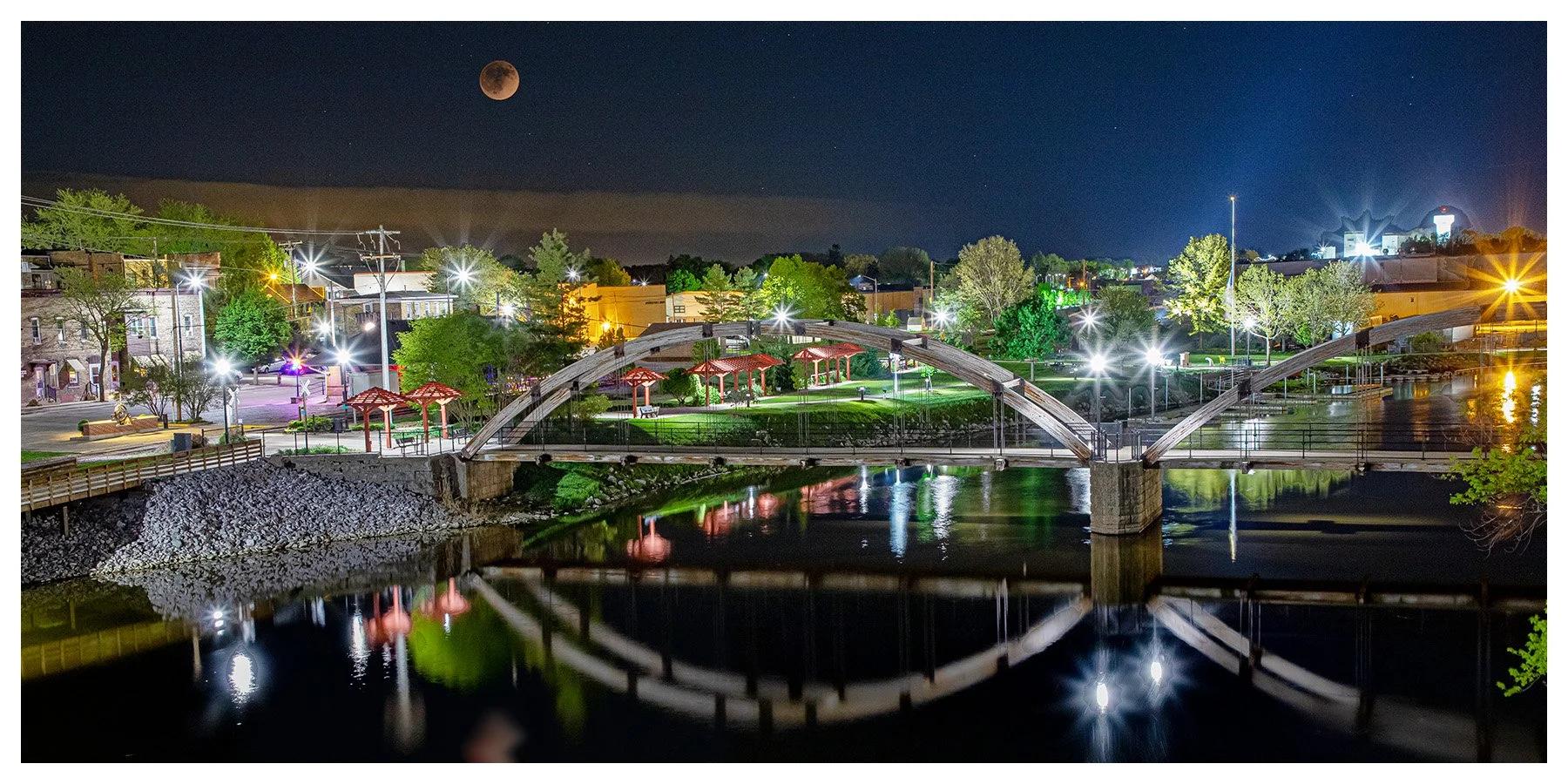May 2022 during another Full Lunar Eclipes.  Stationed on the bridge in Jefferson, WI looking southeast over the Rock River