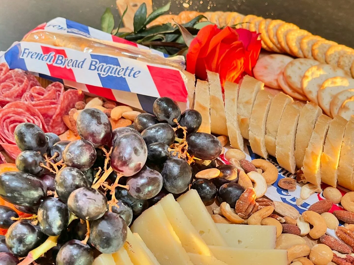 A French inspired birthday party with Beef Bourguignon, a baguette on the cheese board, and chocolate cake from the wonderful French style bakery @pastriesbyrandolph Bon Anniversaire to my sweet hostess, Liz! May today’s event be even better th