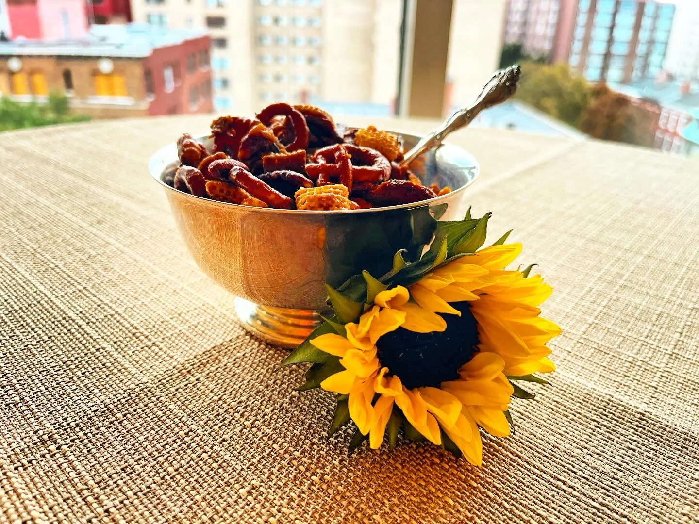 A cocktail party in the city- with our bar mix on a high top and champagne flowing