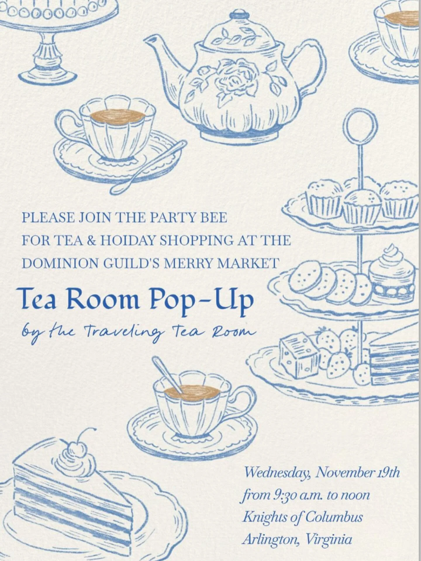 Please join me at Merry Market next Wednesday morning where my @thepartybeetearoom will be set up to welcome shoppers to sip some holiday teas by @harneytea and sample our delicious scones sourced from Mission Muffins. Details about the @dominionguil