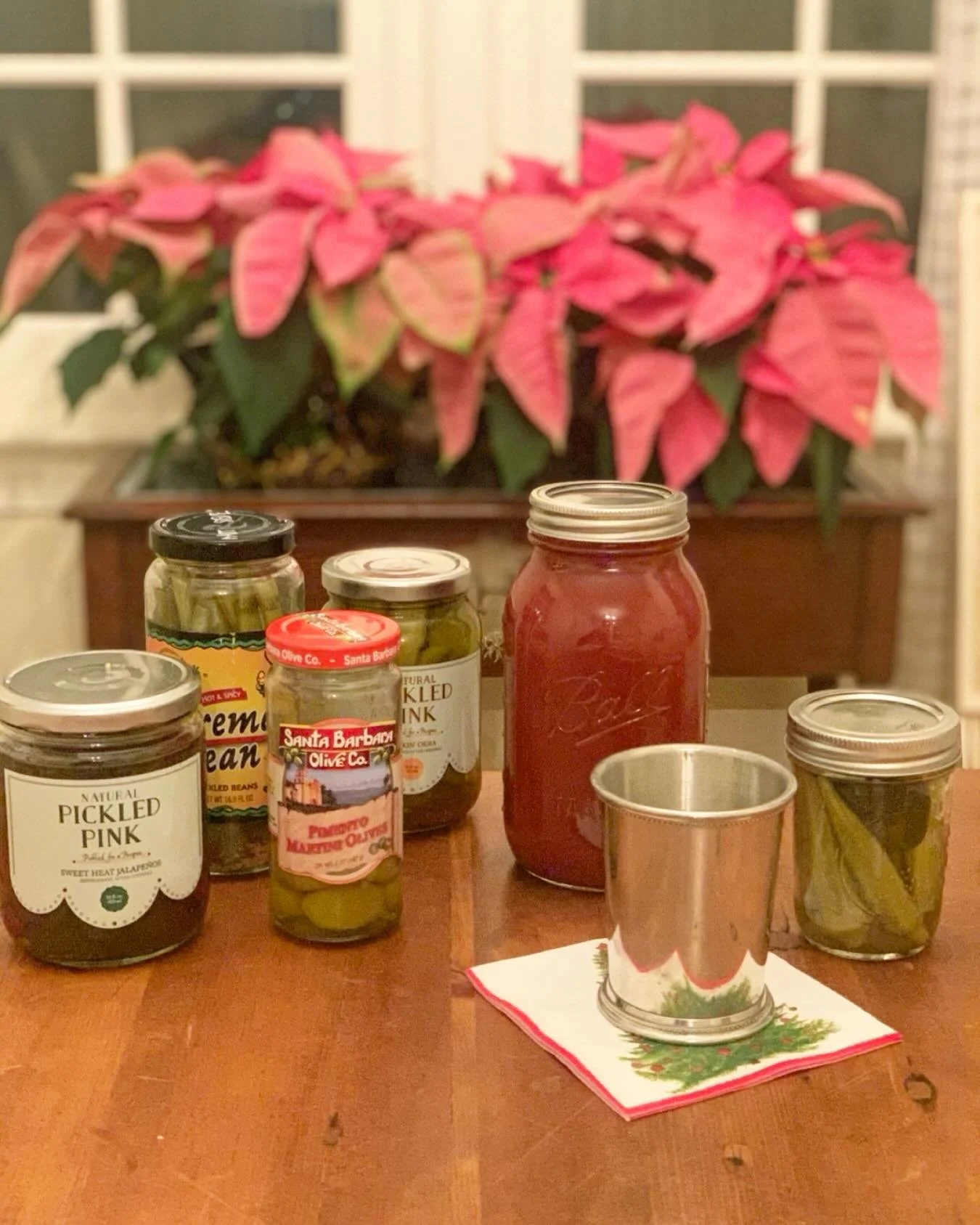 Building a Bloody Mary bar for a brunch? You will need: julep cups, Bloody Mary mix, all the fixins&rsquo;- picked okra, green beans, sweet jalape&ntilde;os and olives.  You can gather this in advance to save yourself the last minute rush. The day of