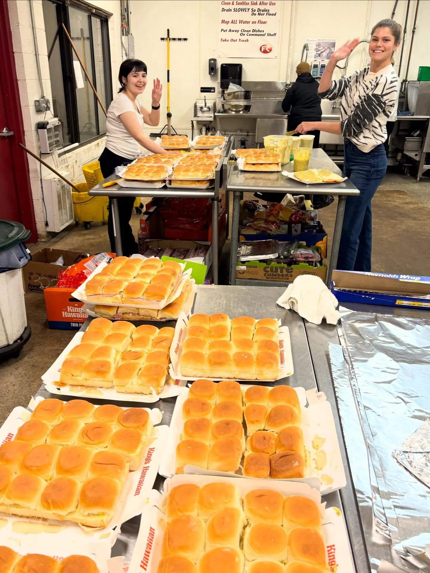 Behind the scenes working at our commerical kitchen space making 1000 ham delights!