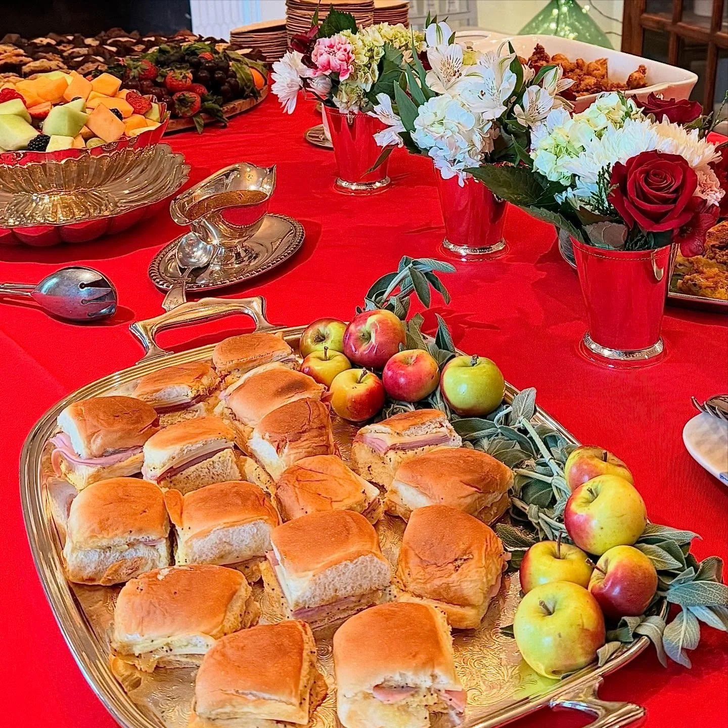 Our final event of the Christmas season was this bountiful brunch with ham delights and our scattered, covered, smothered breakfast casserole squares. It&rsquo;s always a toss up between mimosas and bloody Mary&rsquo;s so they had both!  Cheers to th