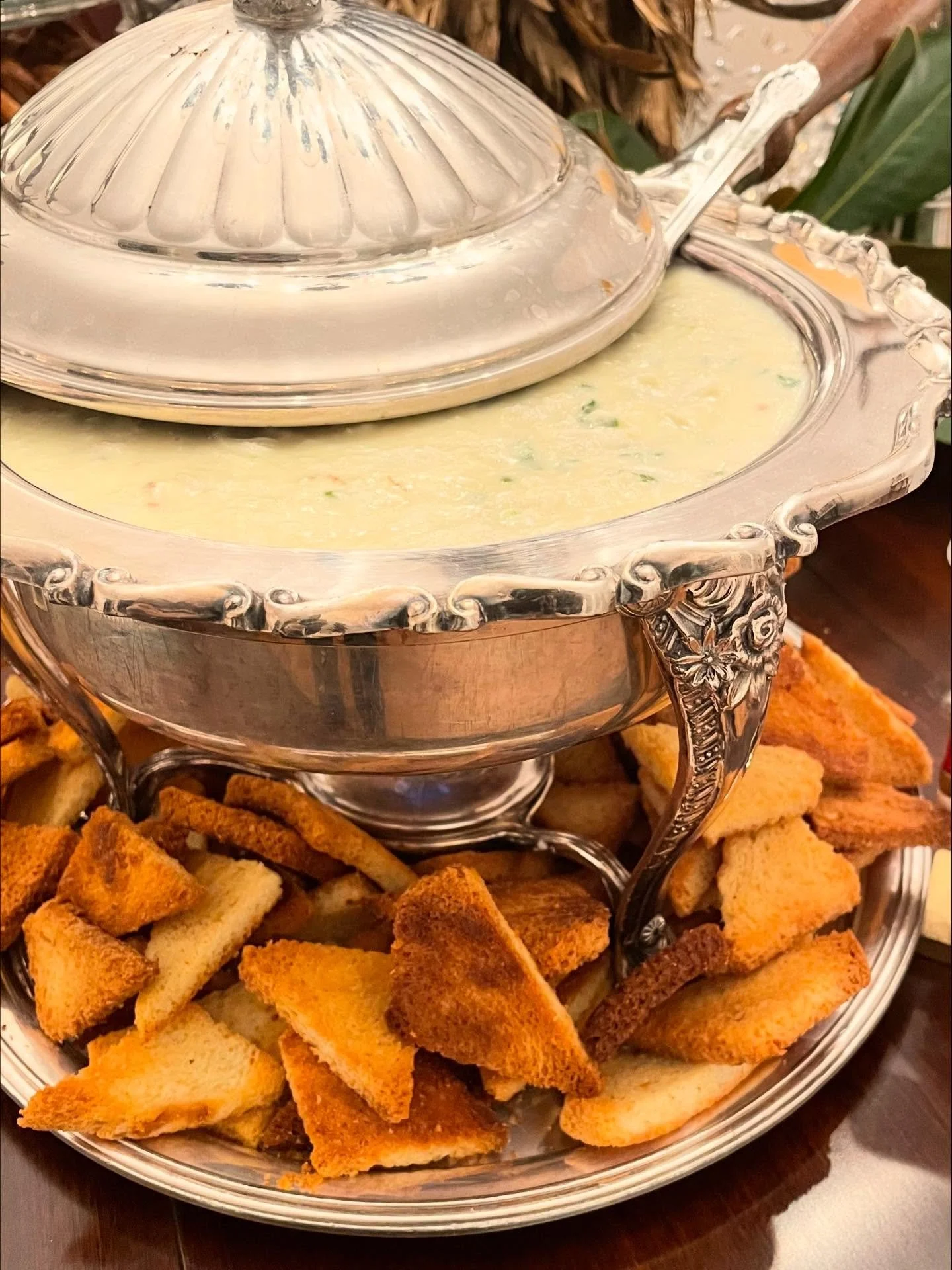 Crab mornay with toast points- such an elegant dip for a Christmas crowd to enjoy on the buffet