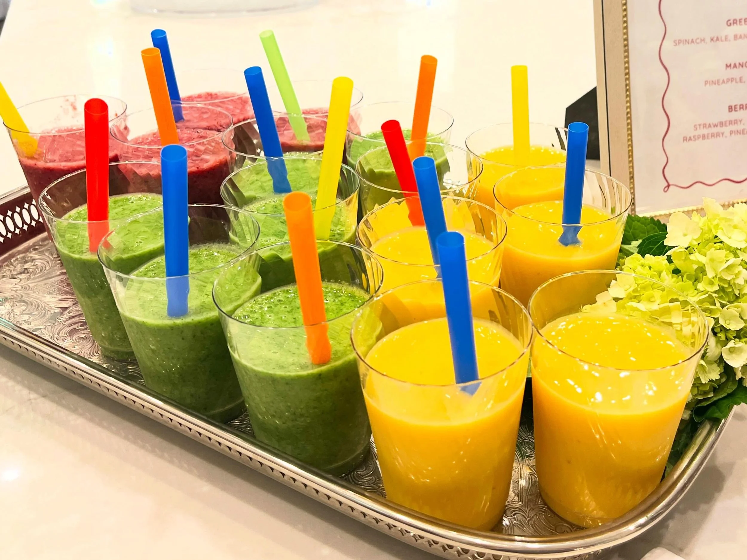 Smoothies all around at this Graduation Brunch! Our blender was working overtime at this gathering for about 80 guests. We had a waffle bar, brunch buffet and mid day beverage offerings of a cold brew station and assorted berry, mango and green smoot