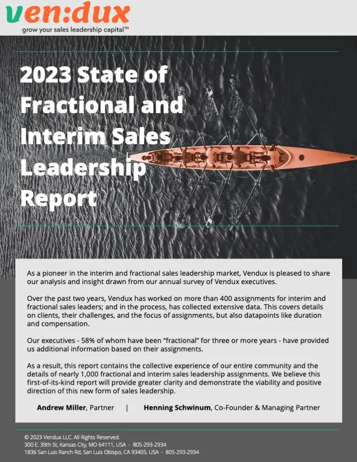 VENDUX PUBLISHES INDUSTRY’S FIRST-OF-ITS-KIND REPORT ON THE STATE OF FRACTIONAL AND INTERIM SALES LEADERSHIP 