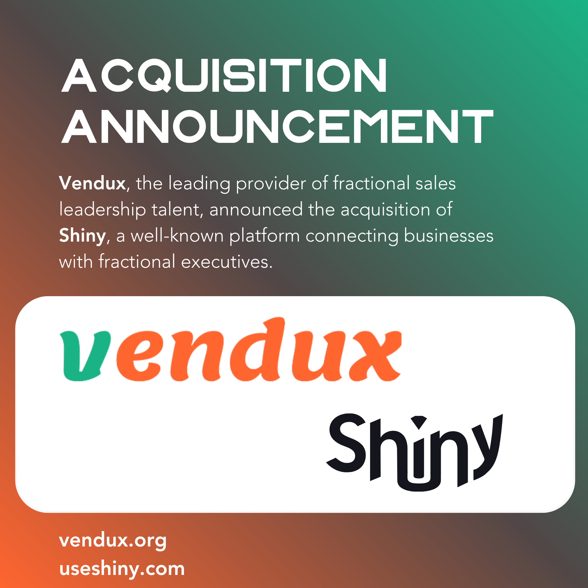 Vendux Acquires Shiny to Expand its Fractional Executive Ecosystem