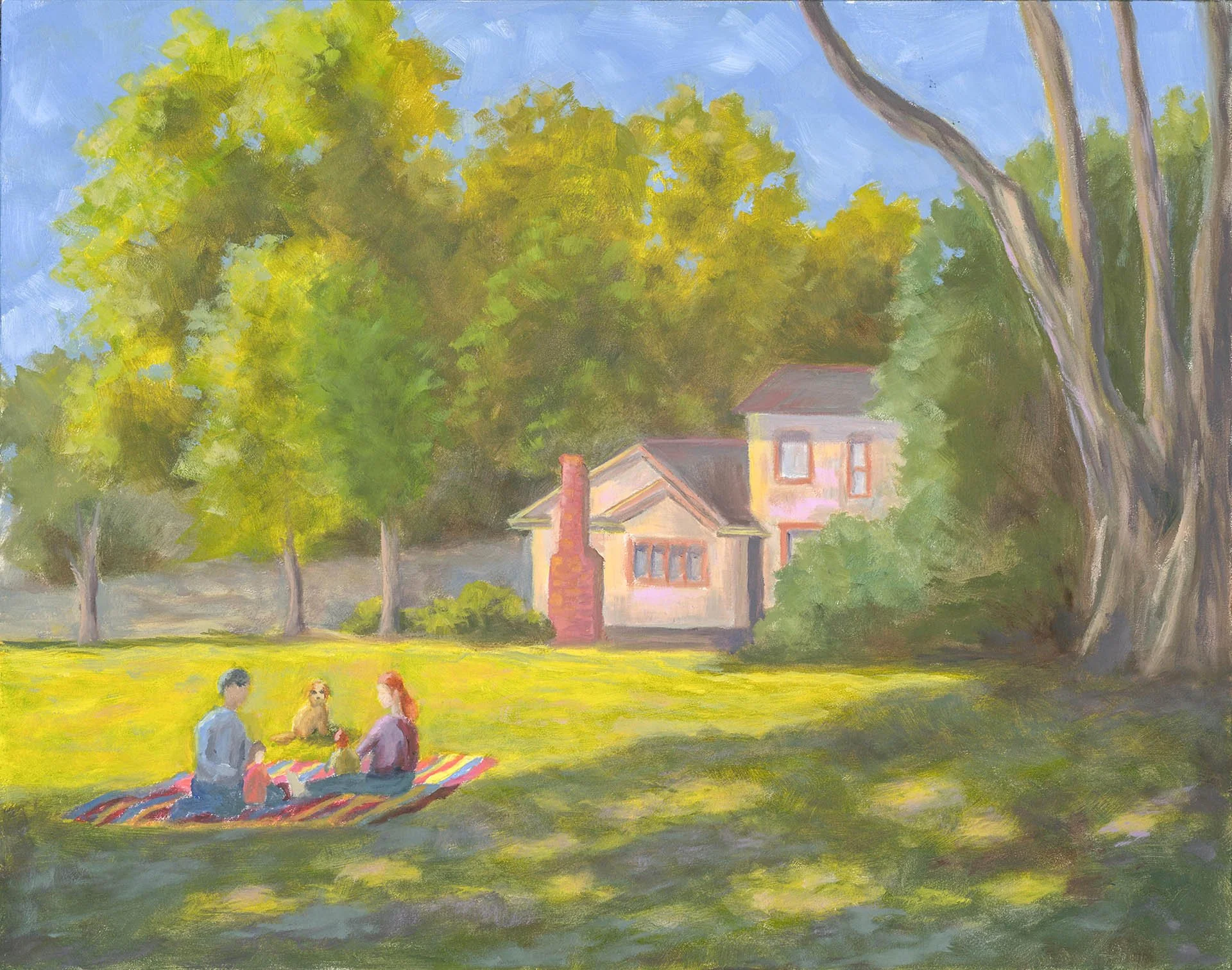 Sunny Day in Live Oak Park, 11"x 14", oil on panel.
