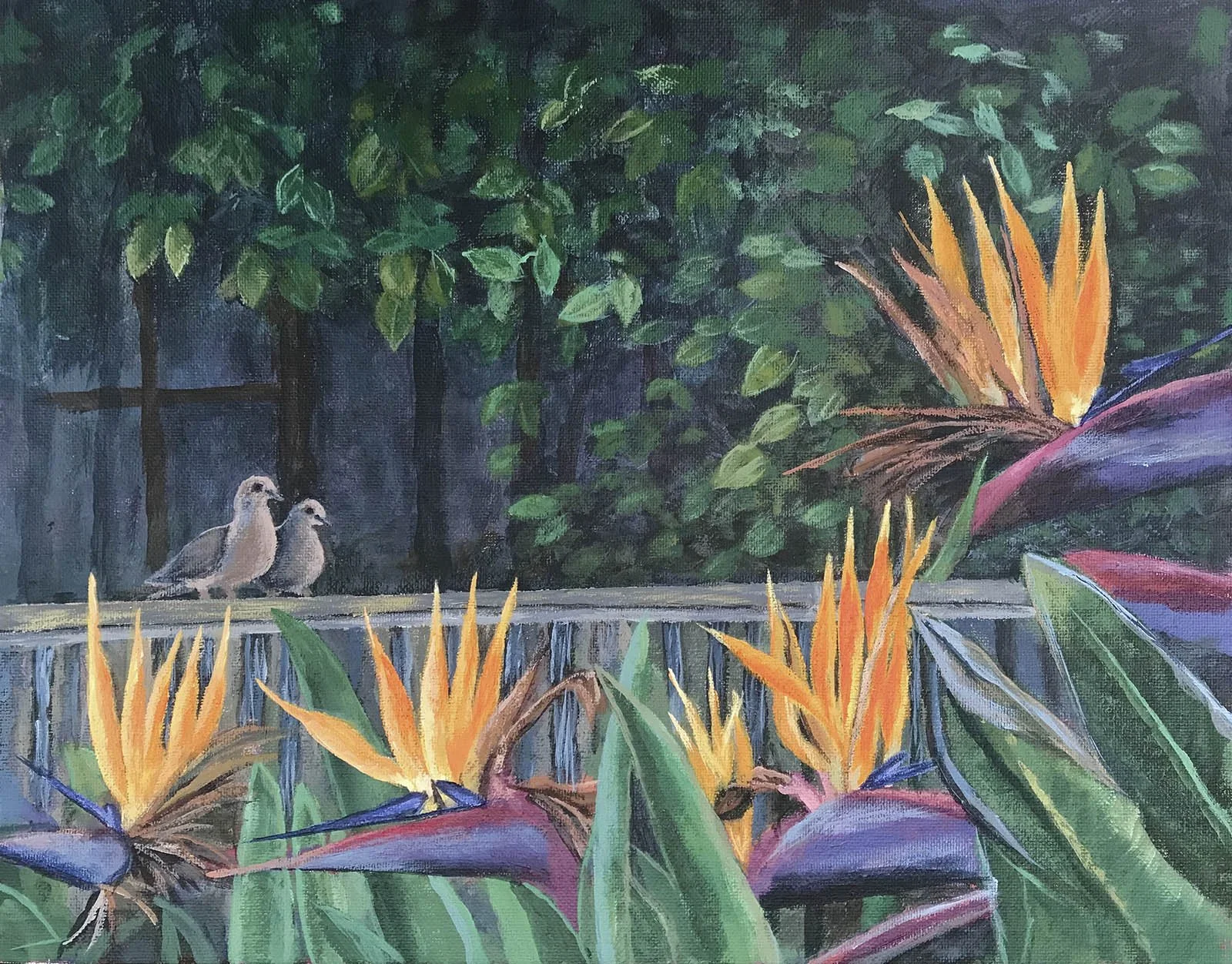 Mourning Doves on Euclid Avenue, 11"x 14", acrylic on canvas