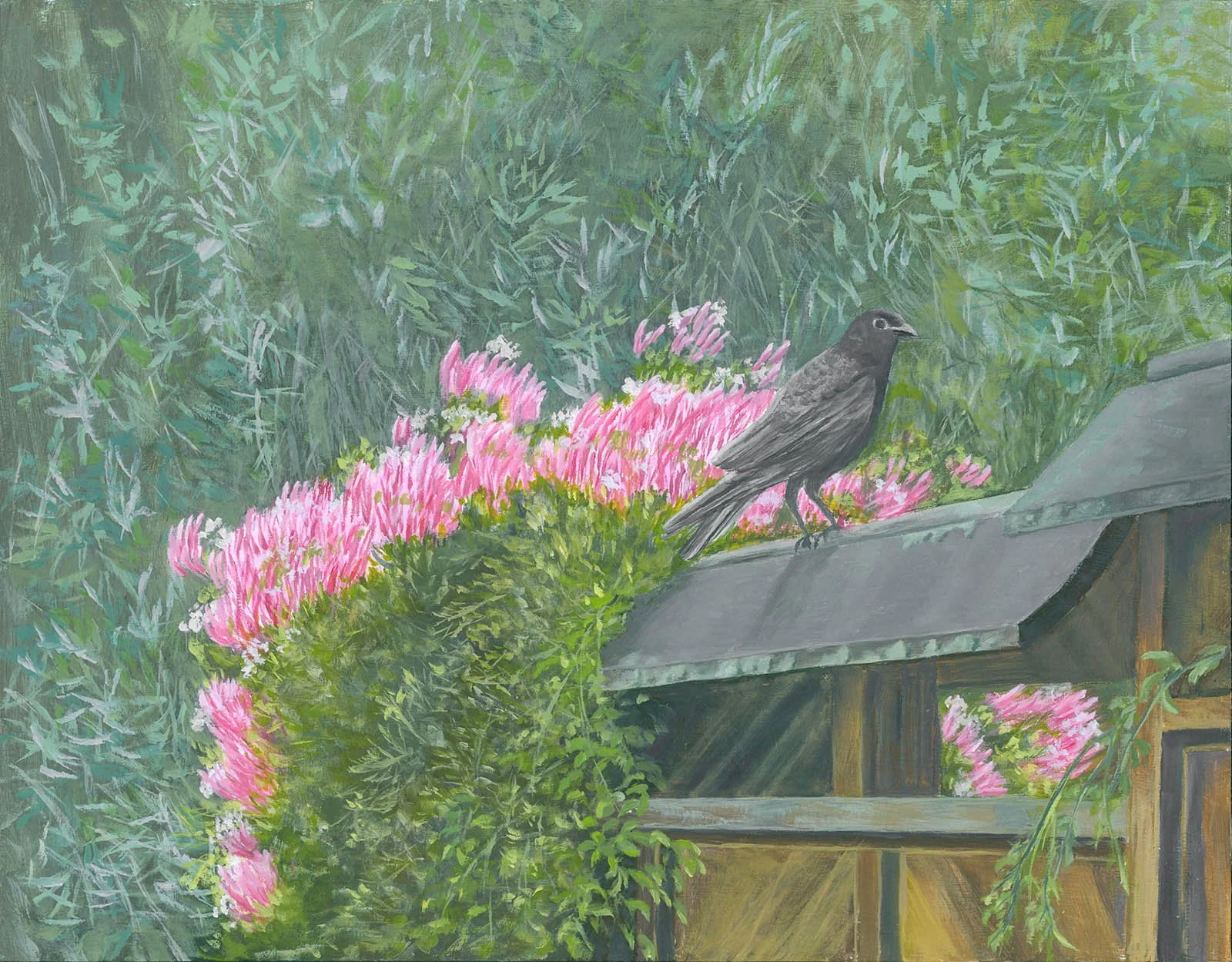Crow and Jasmine, 11"x 14", oil on panel