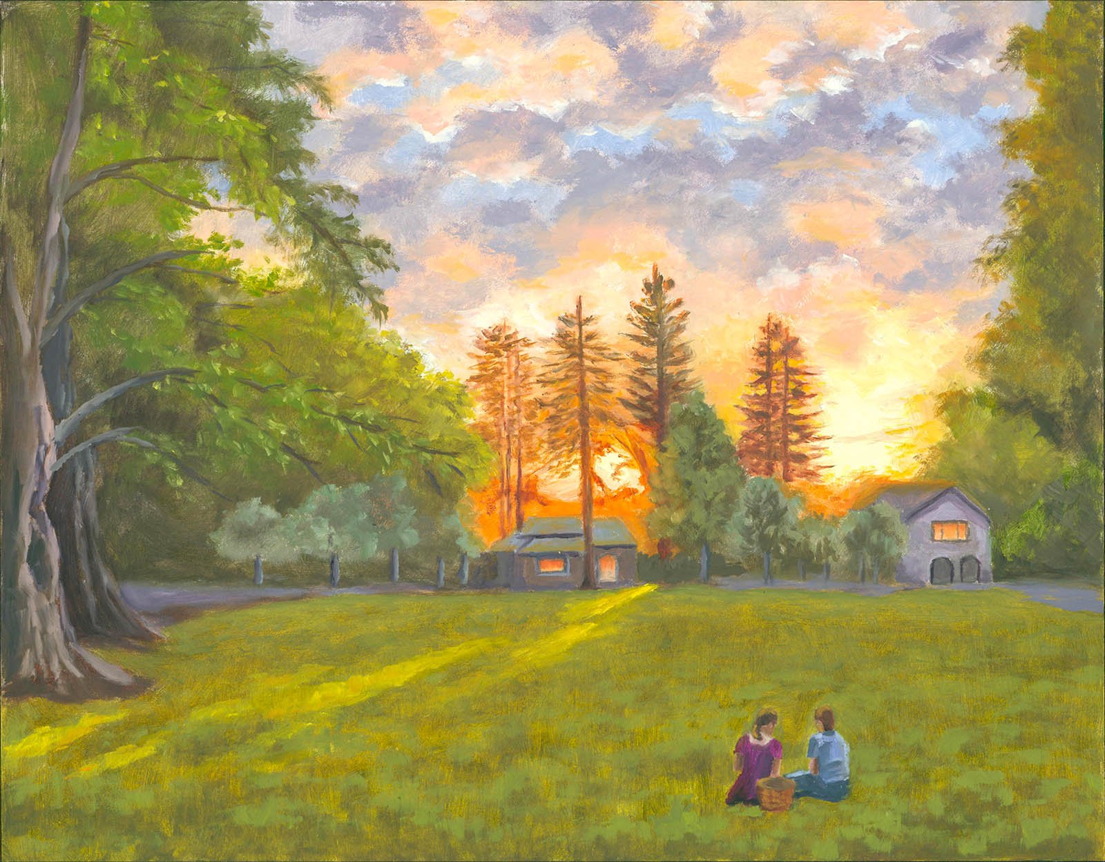 Sunset in Live Oak Park, 11"x 14", oil on panel.