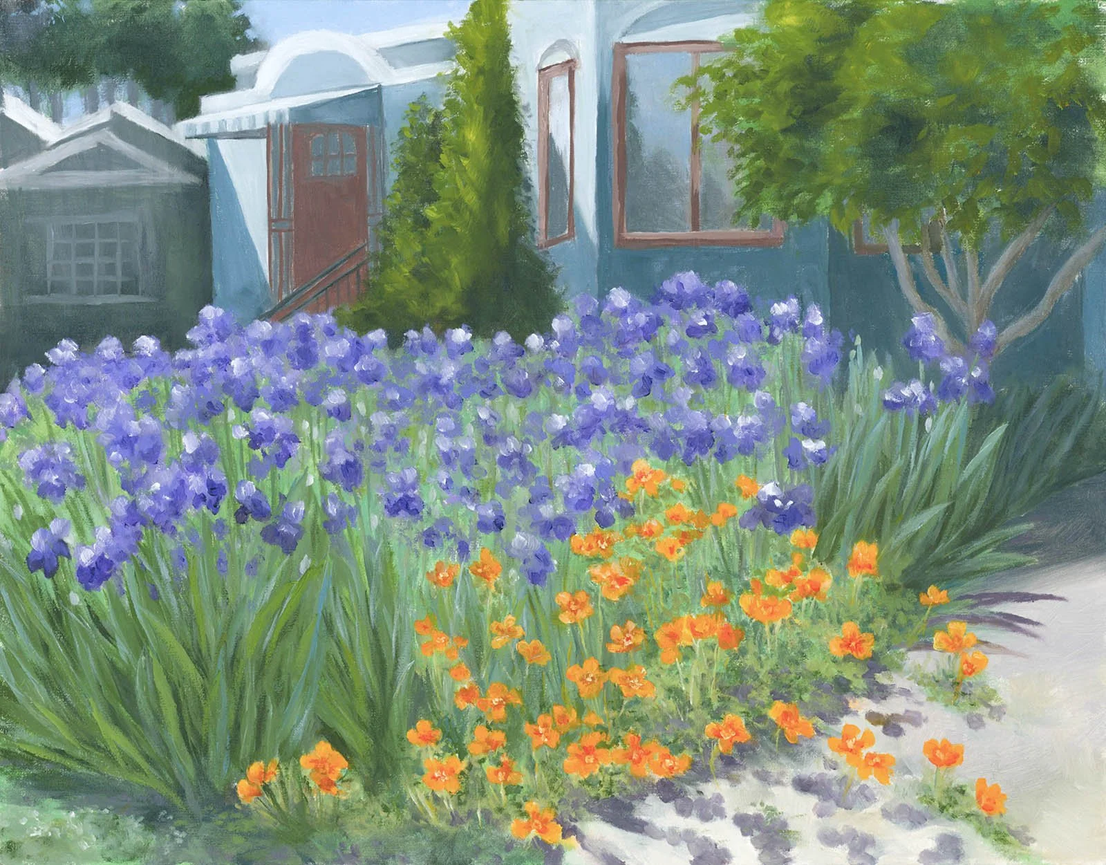 Poppy and Iris on Carmel Street, 11"x 14", oil on canvas