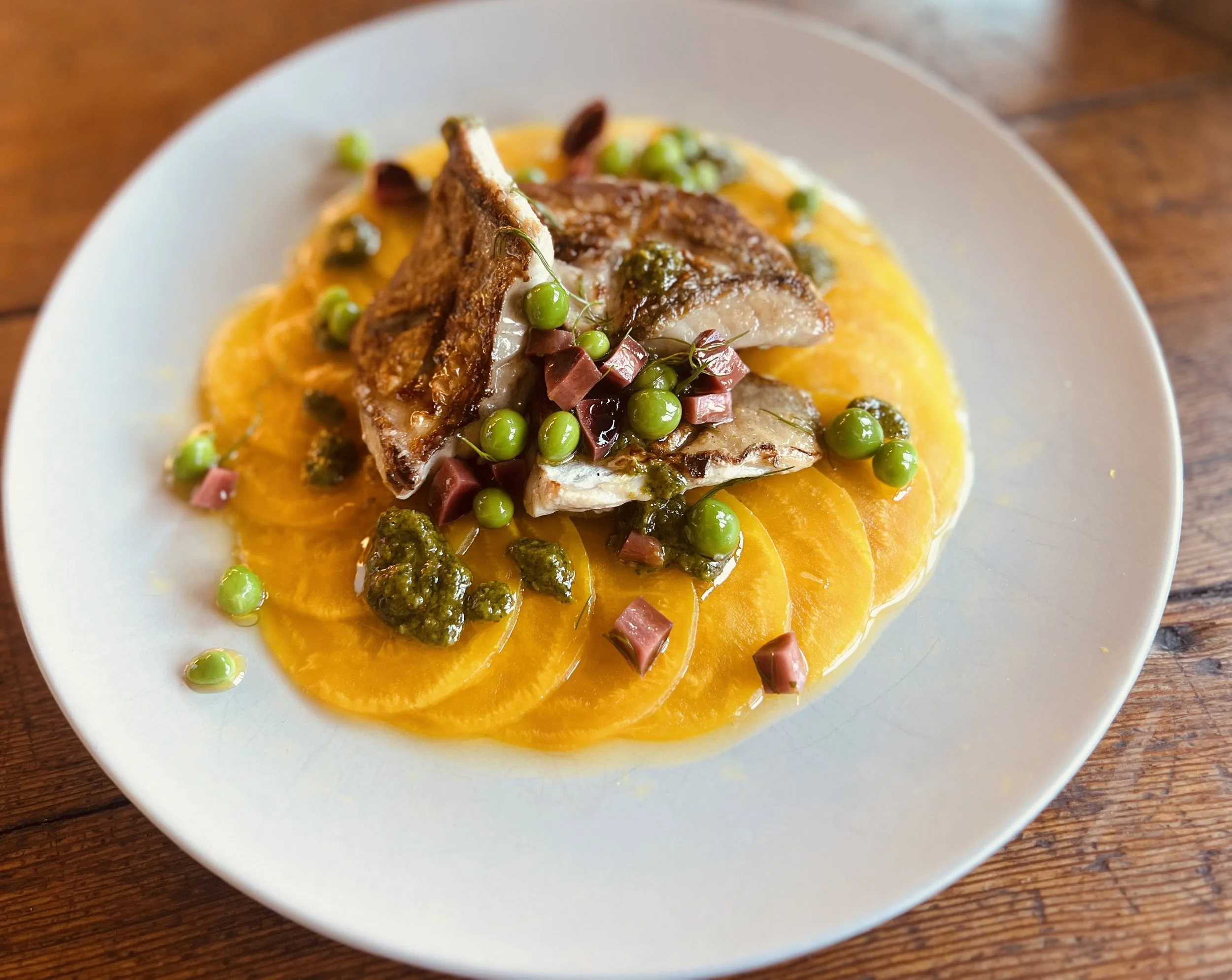 Sauteed cod with golden beet salad.