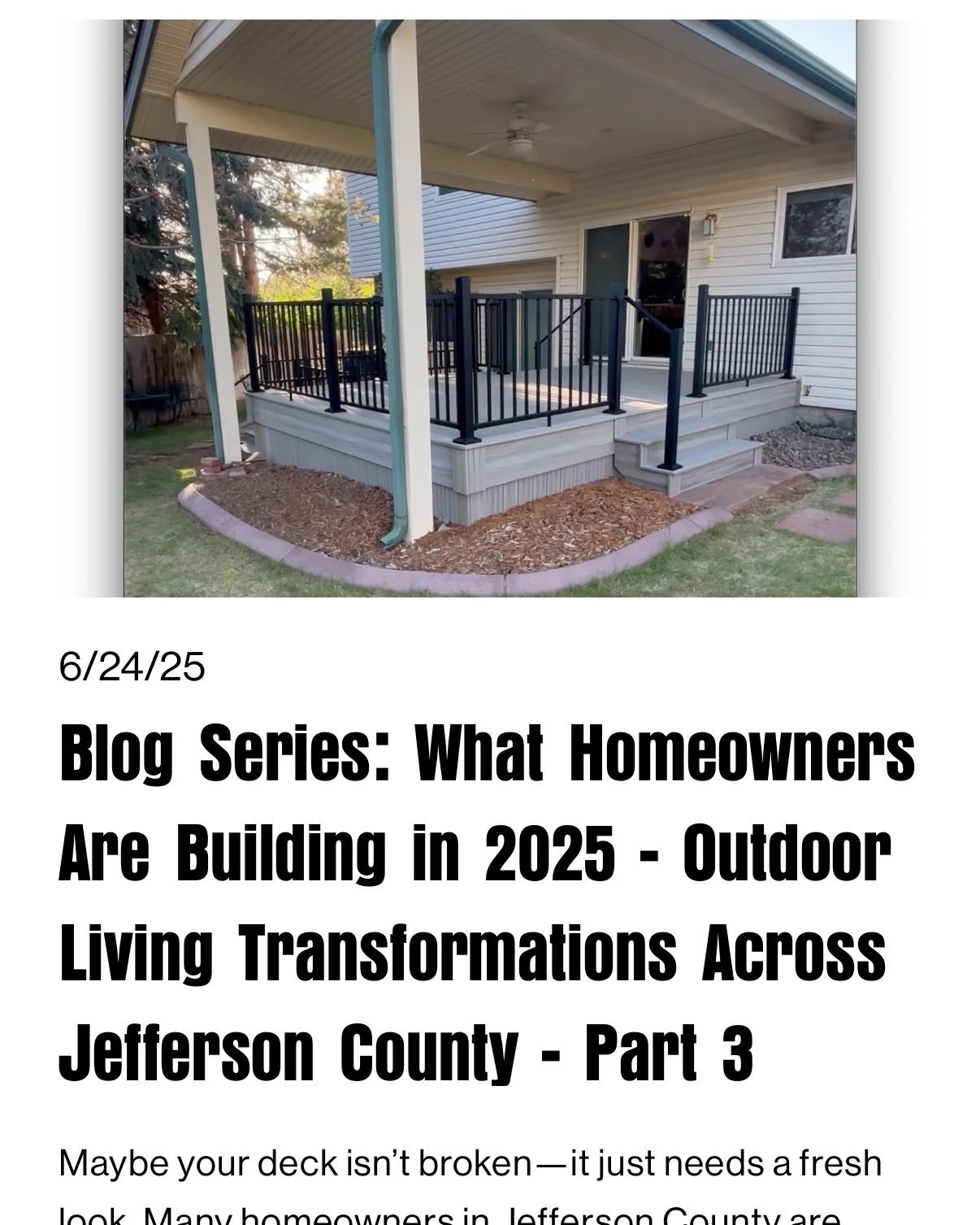 𝐘𝐨𝐮 𝐝𝐨𝐧&rsquo;𝐭 𝐚𝐥𝐰𝐚𝐲𝐬 𝐧𝐞𝐞𝐝 𝐭𝐨 𝐬𝐭𝐚𝐫𝐭 𝐟𝐫𝐨𝐦 𝐬𝐜𝐫𝐚𝐭𝐜𝐡 𝐭𝐨 𝐭𝐫𝐚𝐧𝐬𝐟𝐨𝐫𝐦 𝐲𝐨𝐮𝐫 𝐝𝐞𝐜𝐤.
In Part 3 of our blog series, we share how one homeowner took a solid frame and turned it into something fresh, clean, and